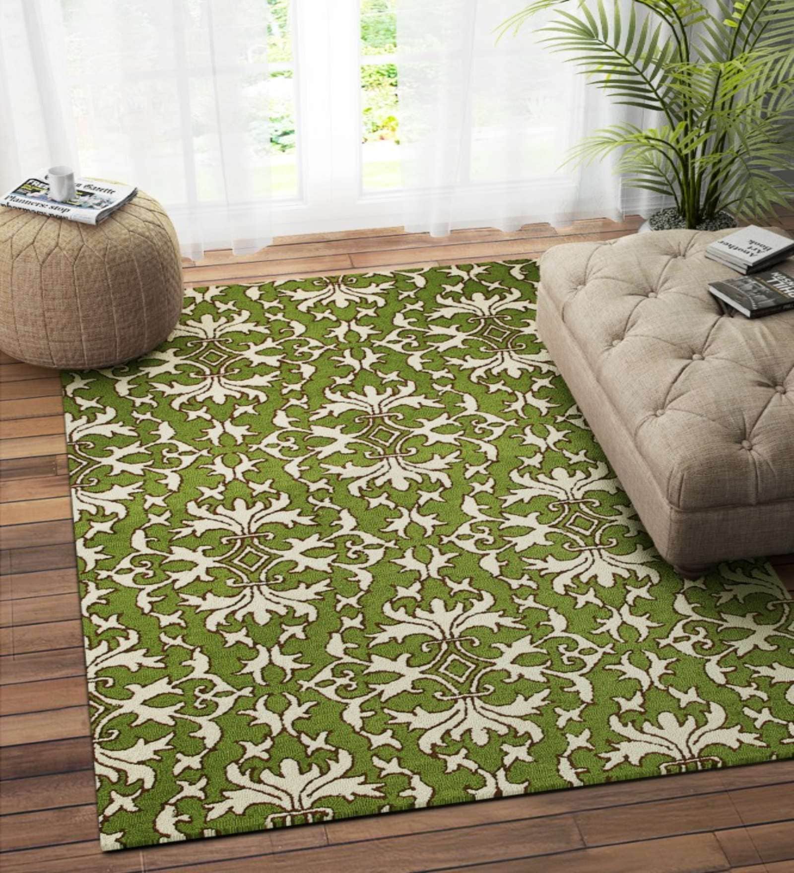 Green Wool Suzani 8 x 5 Feet Hand Tufted Carpet
