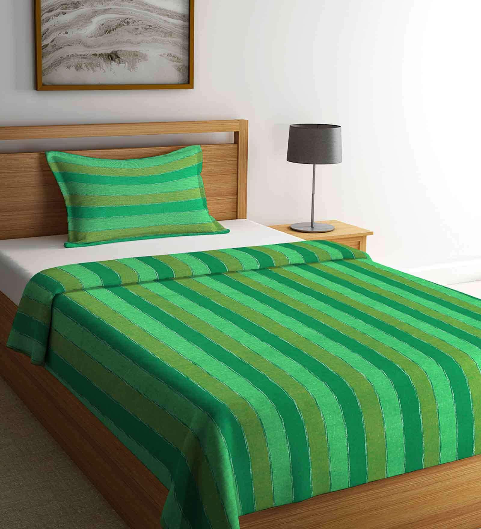 Buy Green Geometric 300 TC Cotton Single Bed Cover with 1 Pillow Cover