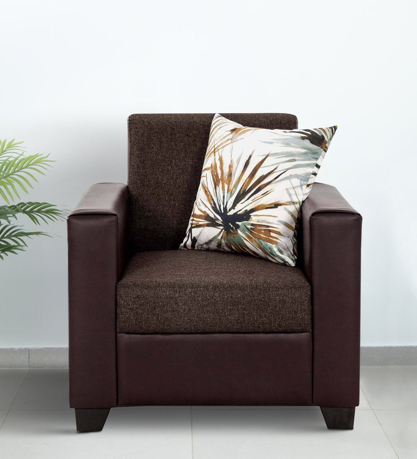 Greenville Fabric 1 Seater Sofa in Brown Colour Greenville Fabric 1 Seater Sofa in Brown Colour