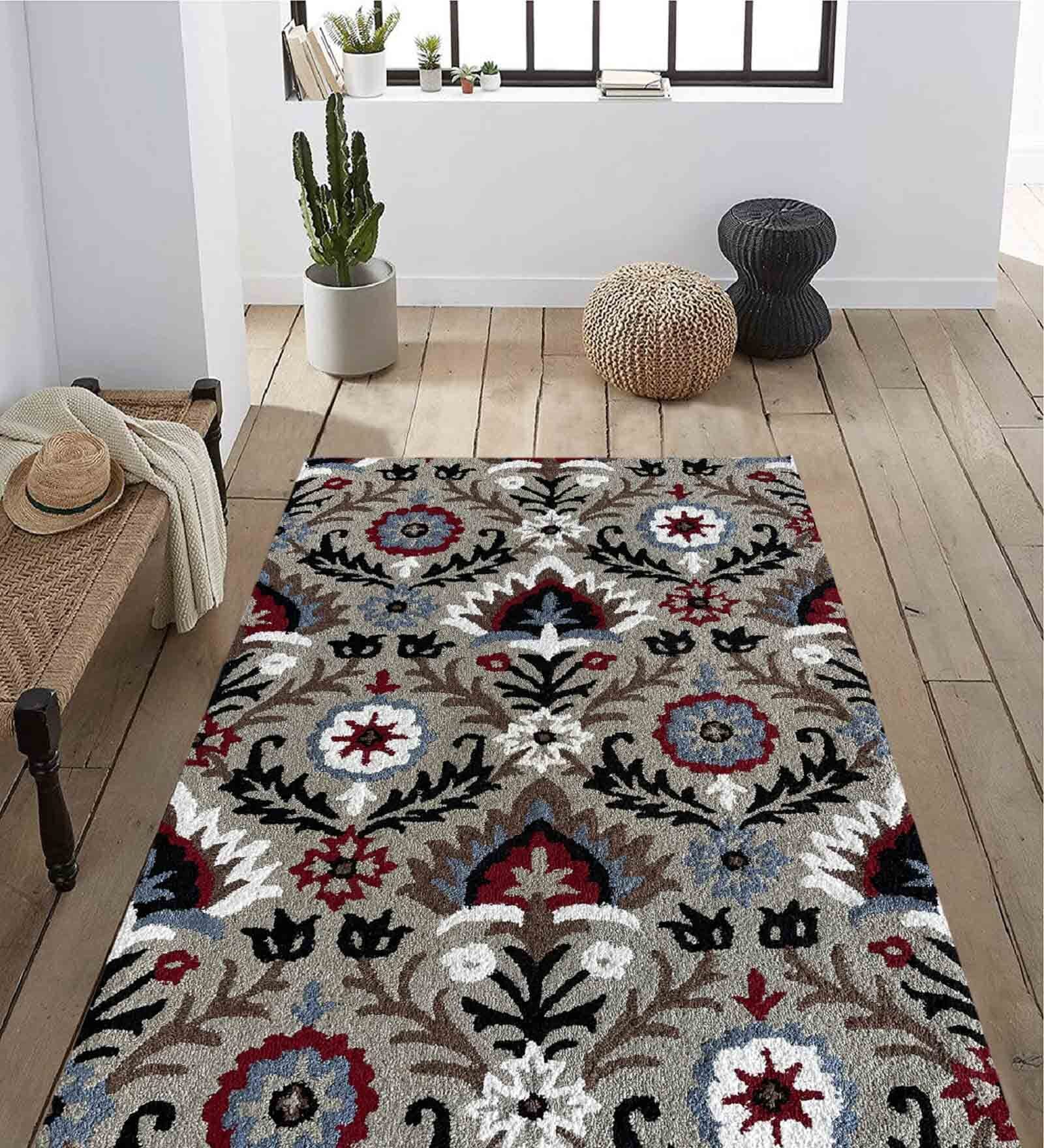Grey Wool Floral 4 x 6 Feet Hand Tufted Carpet Hand Tufted Carpet