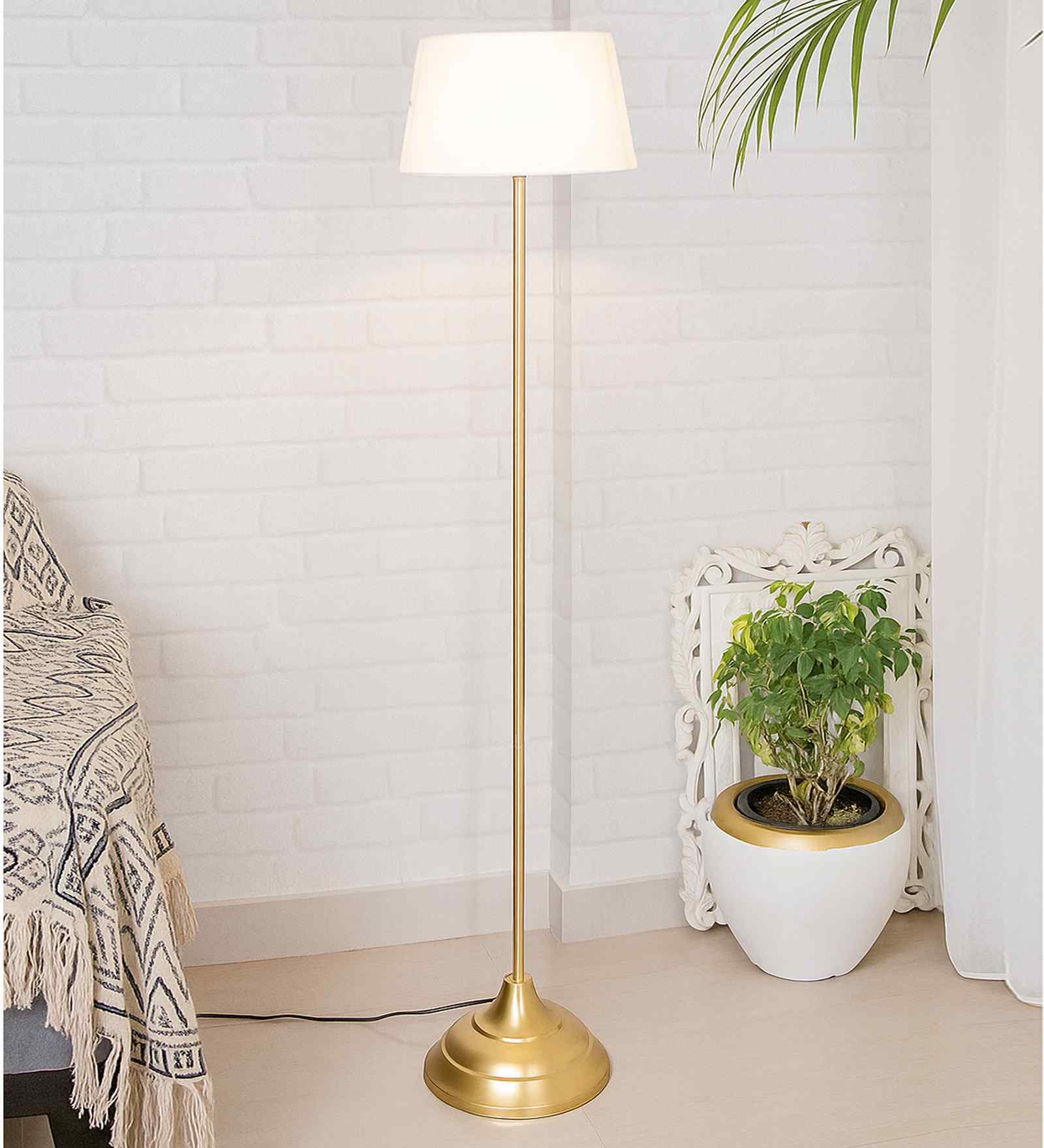 Greno White Cotton Shade Club Floor Lamp With Metal Base