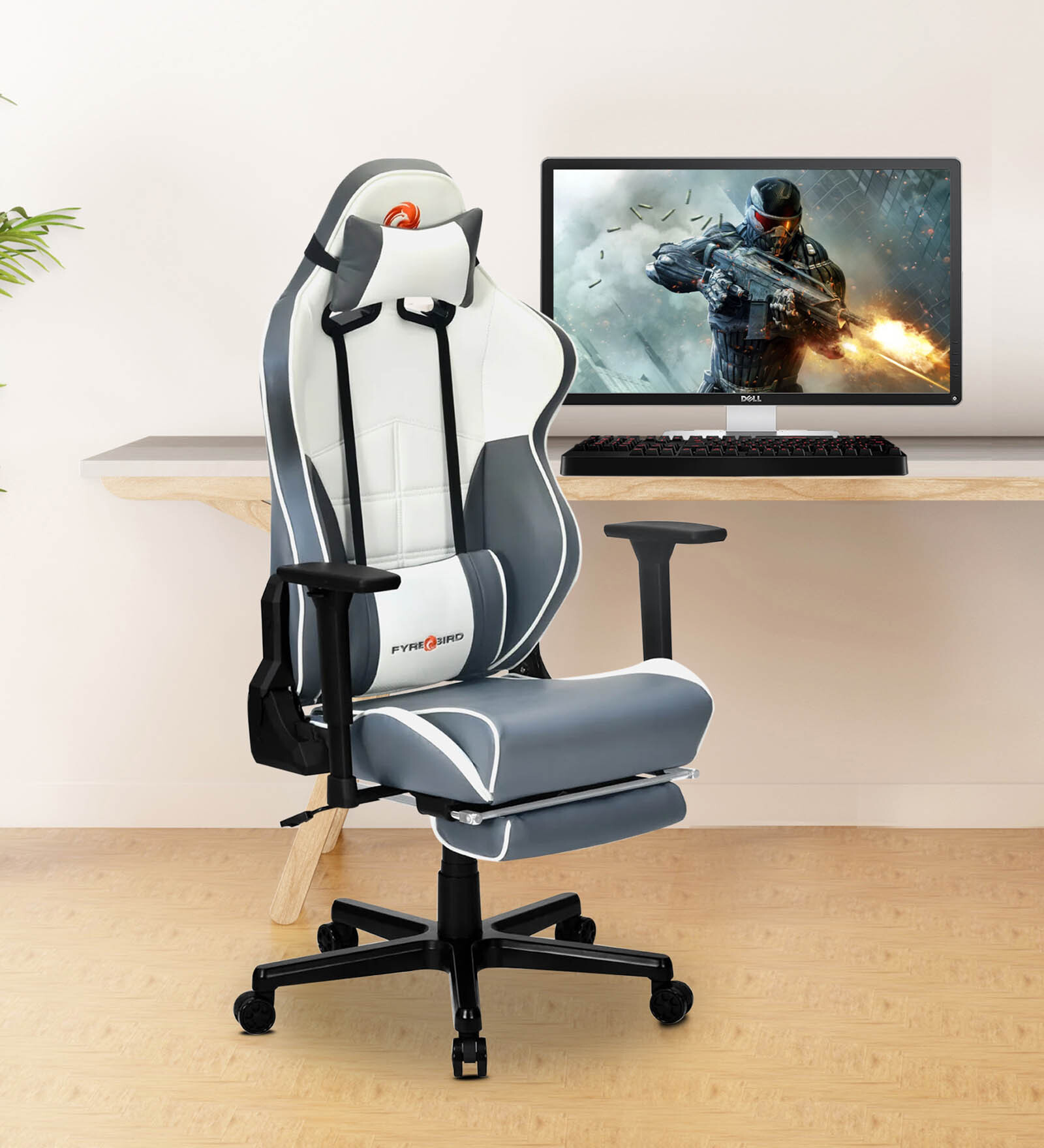 Greta Fabric Gaming Chair in Grey & White Colour