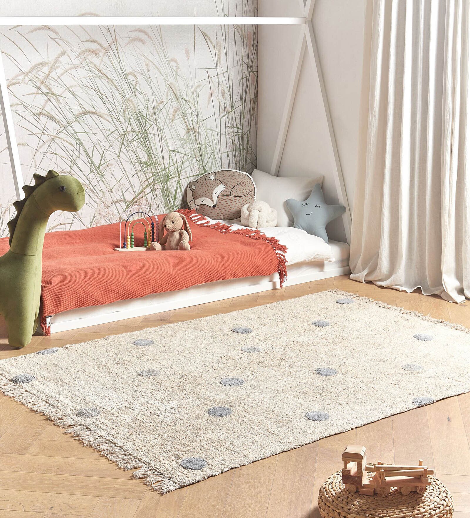 Grey Geometric Cotton 6 Ft X 4 Ft Hand Tufted Dhurrie