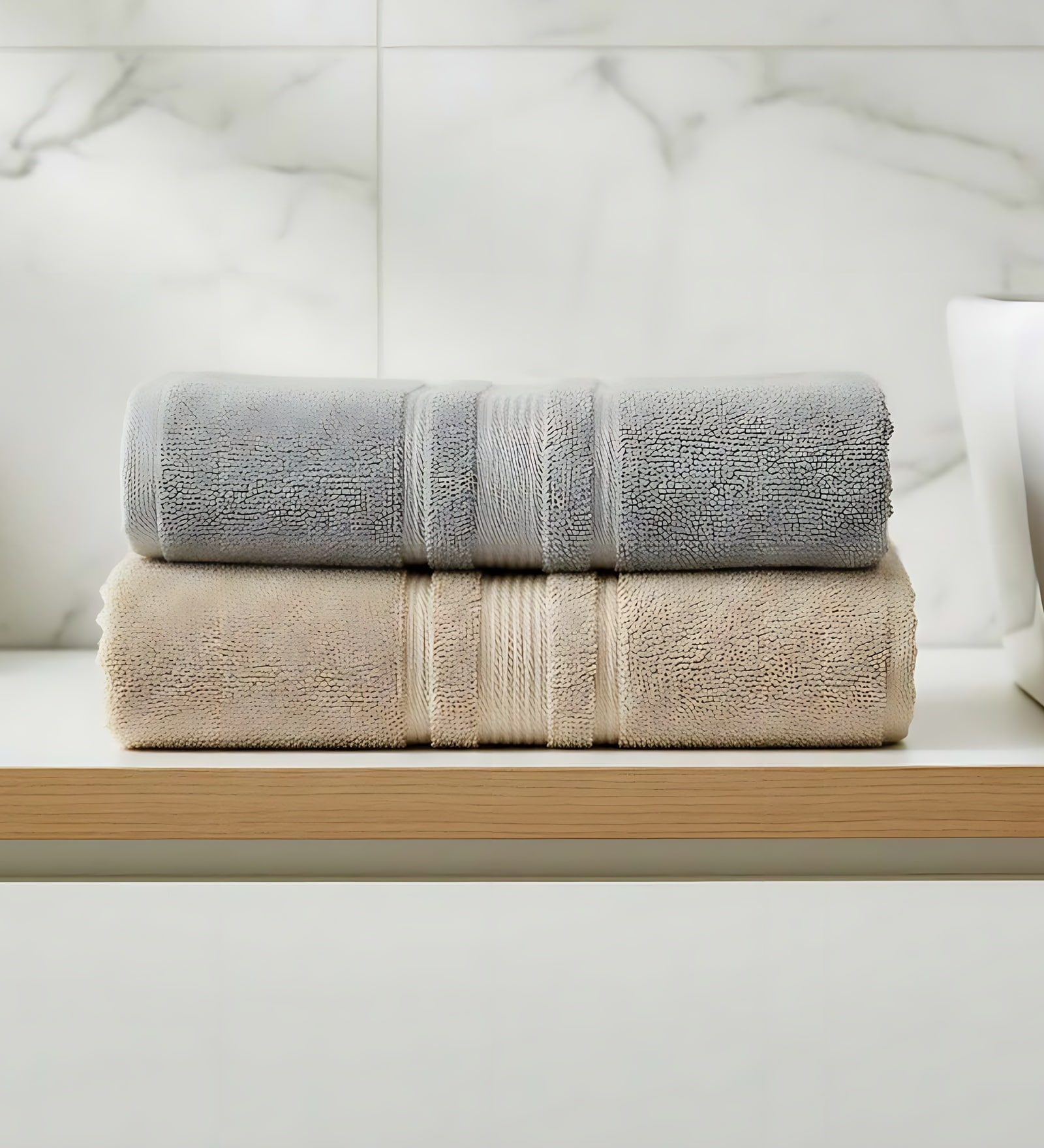 Grey & Beige Soft Cotton 500 GSM Solid Bath Towel Pack Of 2