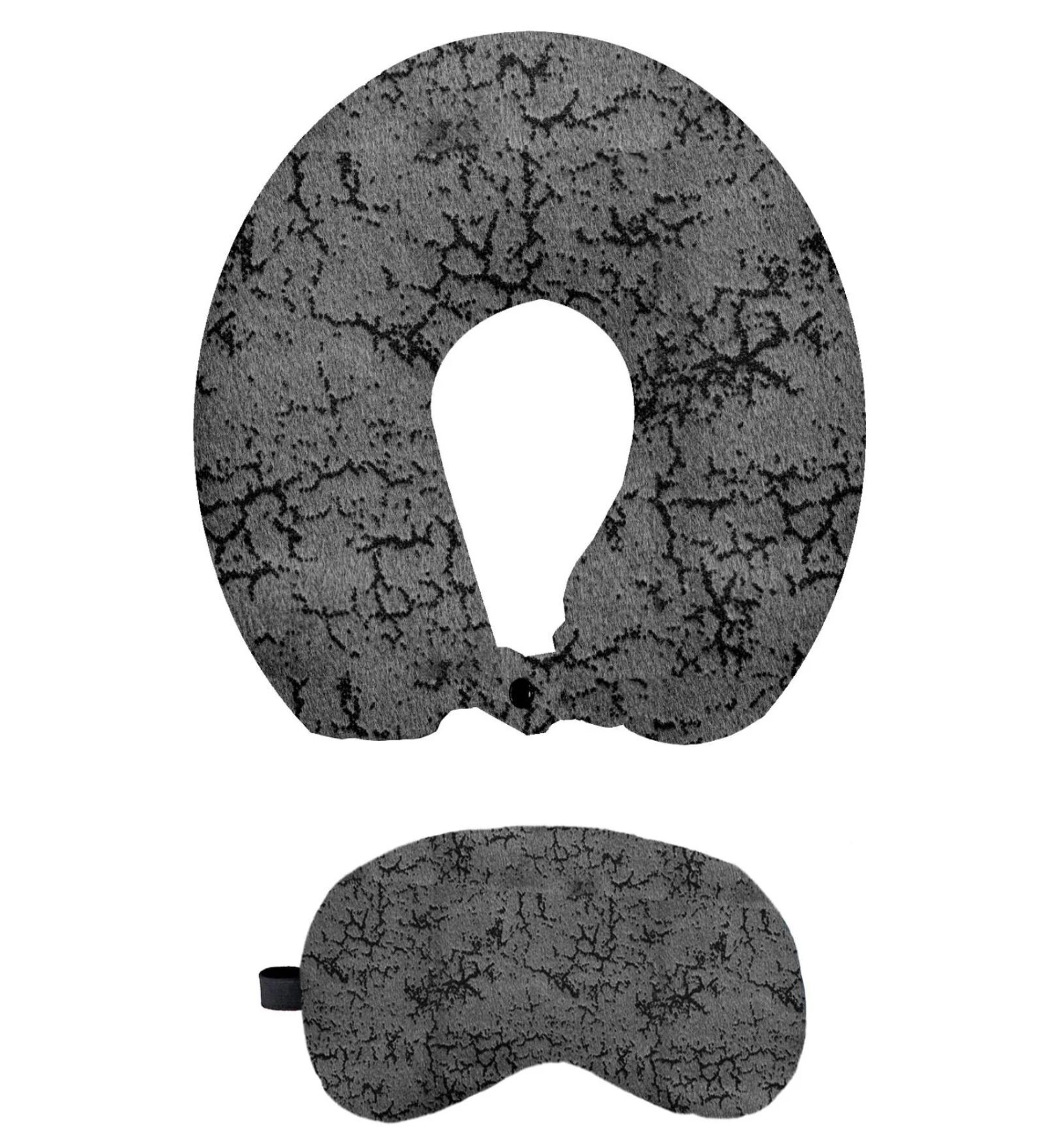 Dark Grey Quilted Velvet Travel Neck Pillow and Eye mask Set for Car Travel, Head and Neck Rest Support