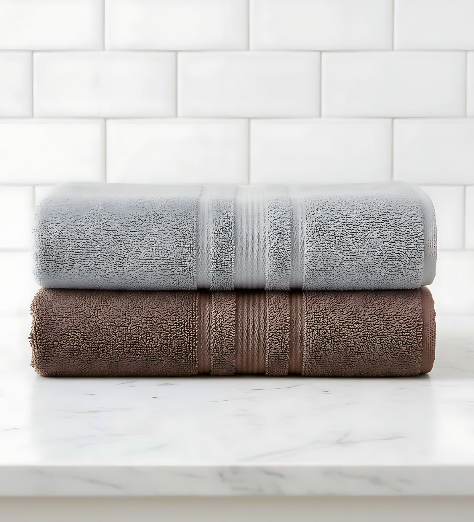 Grey & Brown Soft Cotton 500 GSM Solid Bath Towel Pack Of 2