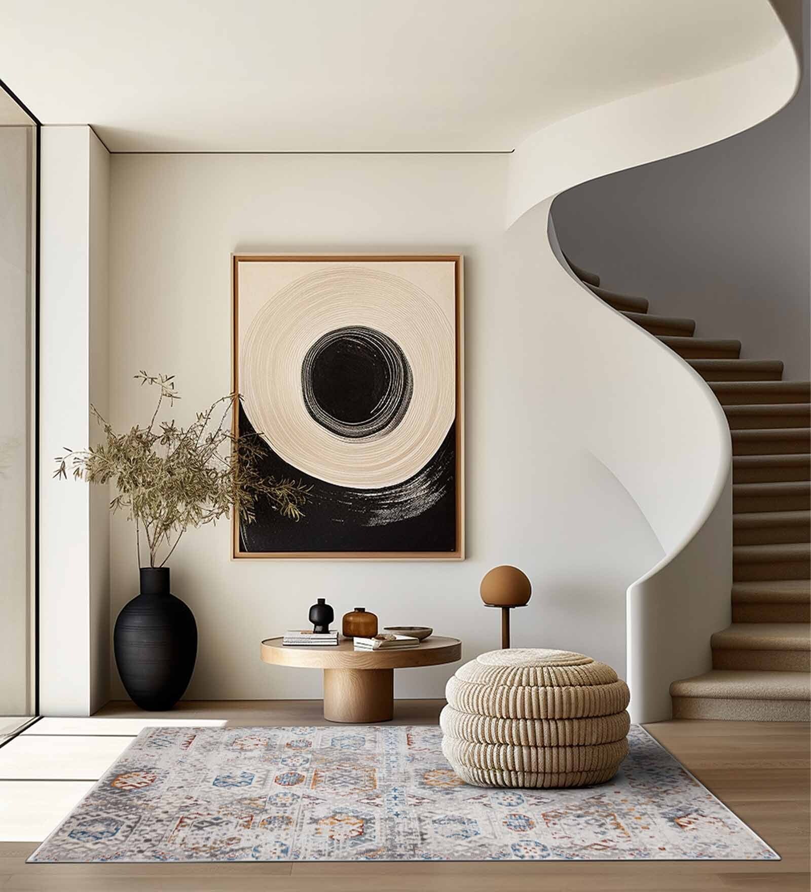 Grey & Brown Abstract Polyester 3 x 5 Feet Machine Made Carpet