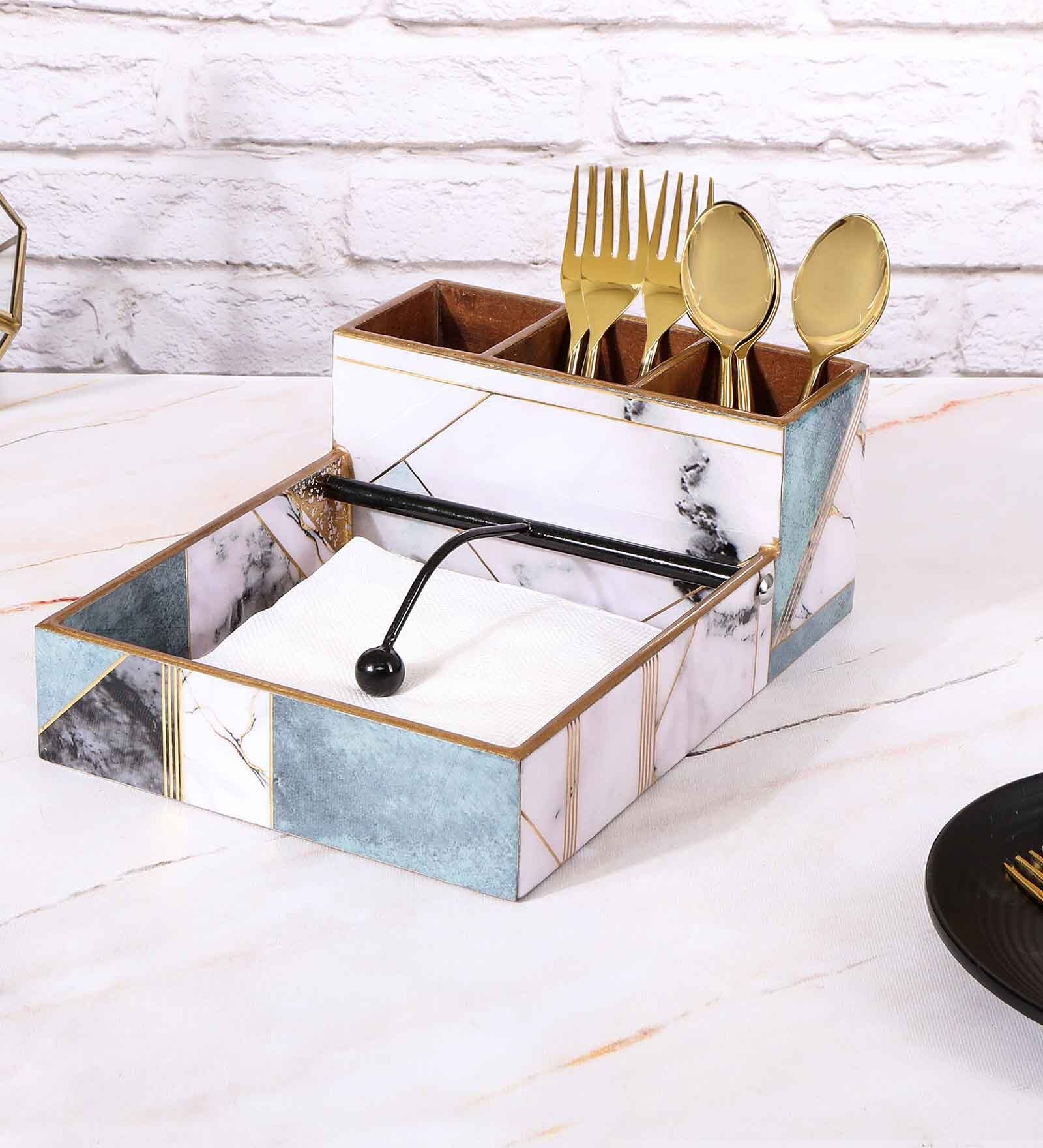 Grey & Gold MDF Wood New Onyx Cutlery Tissue Holder
