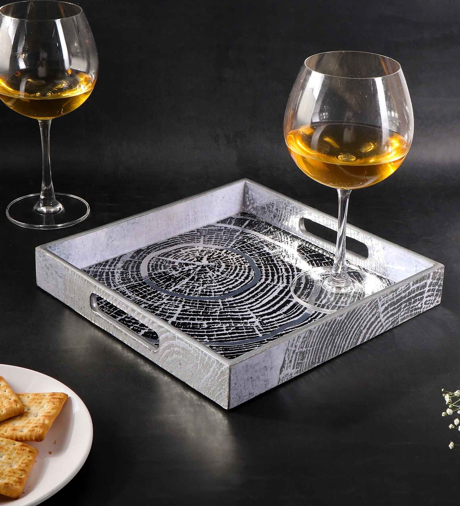Grey & Gold MDF Wood Spiral  Square Serving Tray