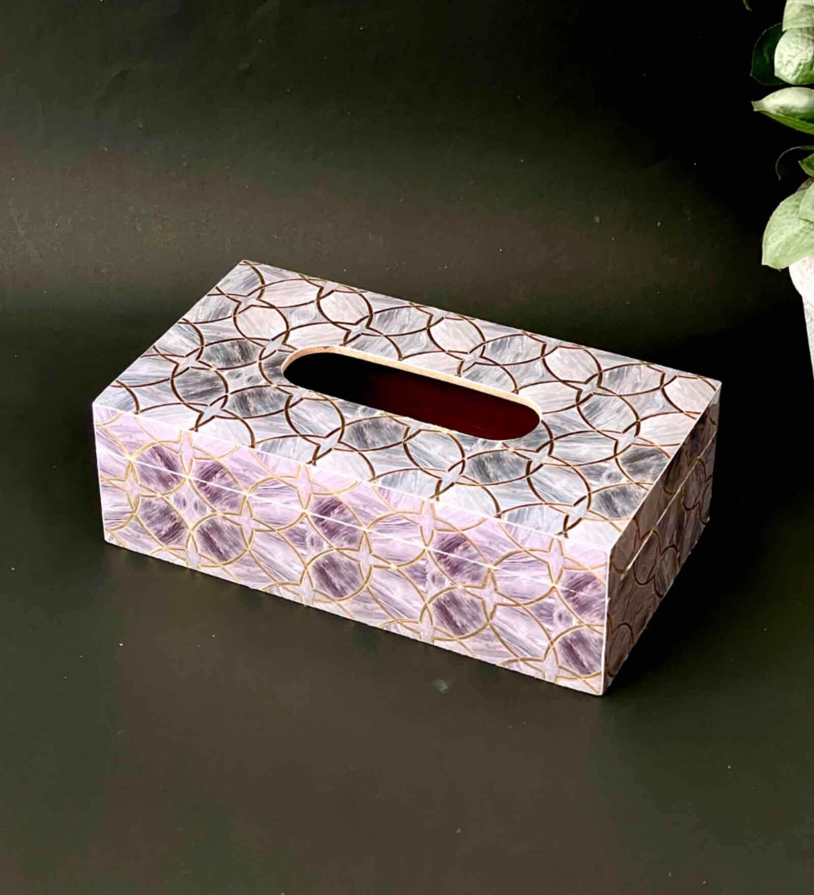 Grey Gold Resin Printed Wooden Tissue Paper Holder Box for Dining Room