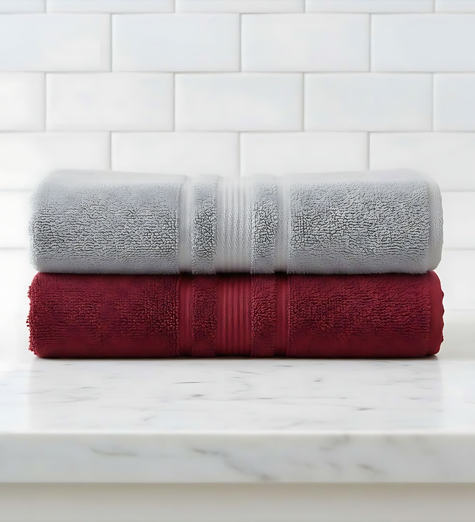 Grey & Maroon Soft Cotton 500 GSM Solid Bath Towel Pack Of 2