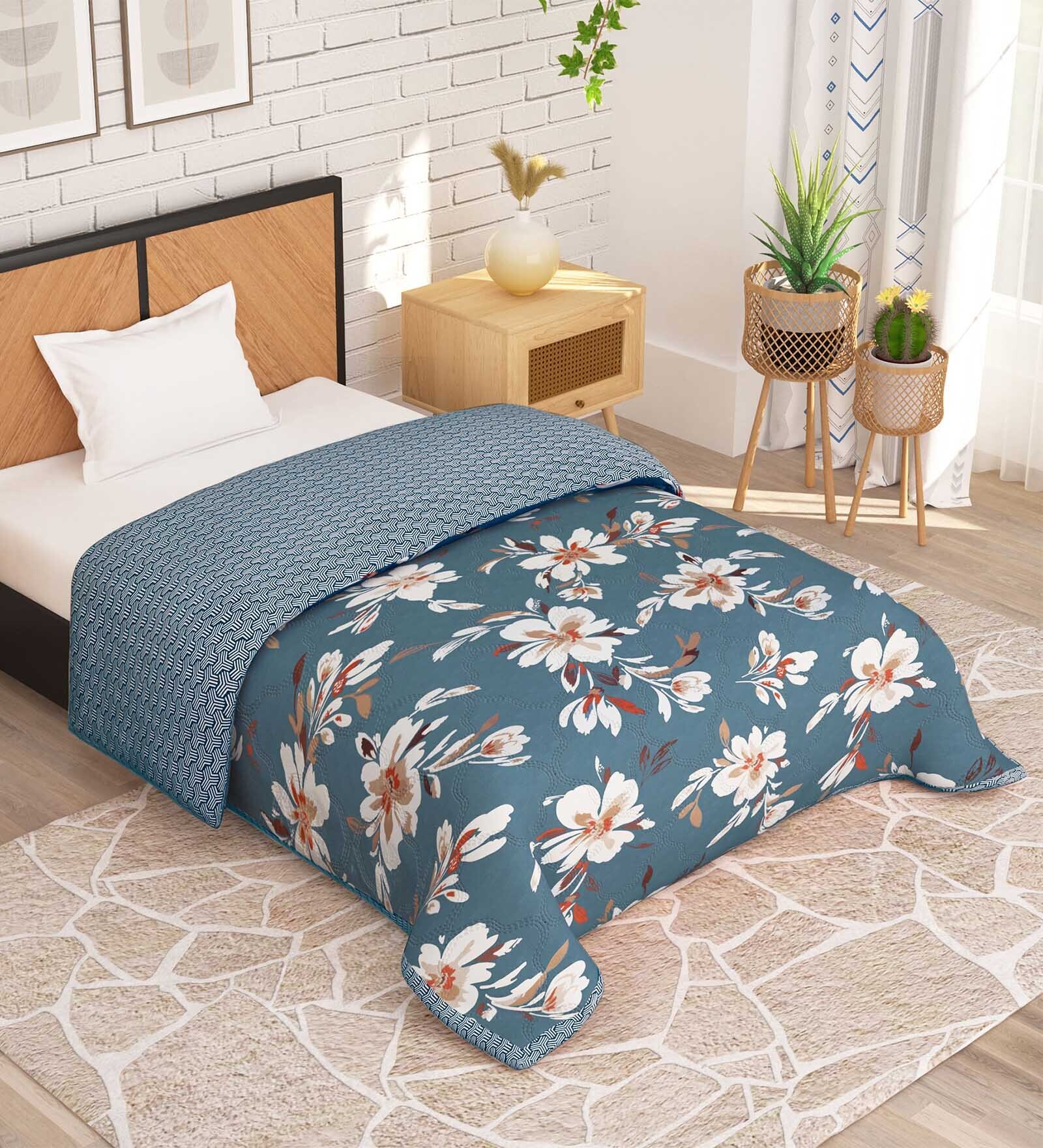 Buy Grey Microfiber Floral 180 GSM Fusion Reversible Single Comforter