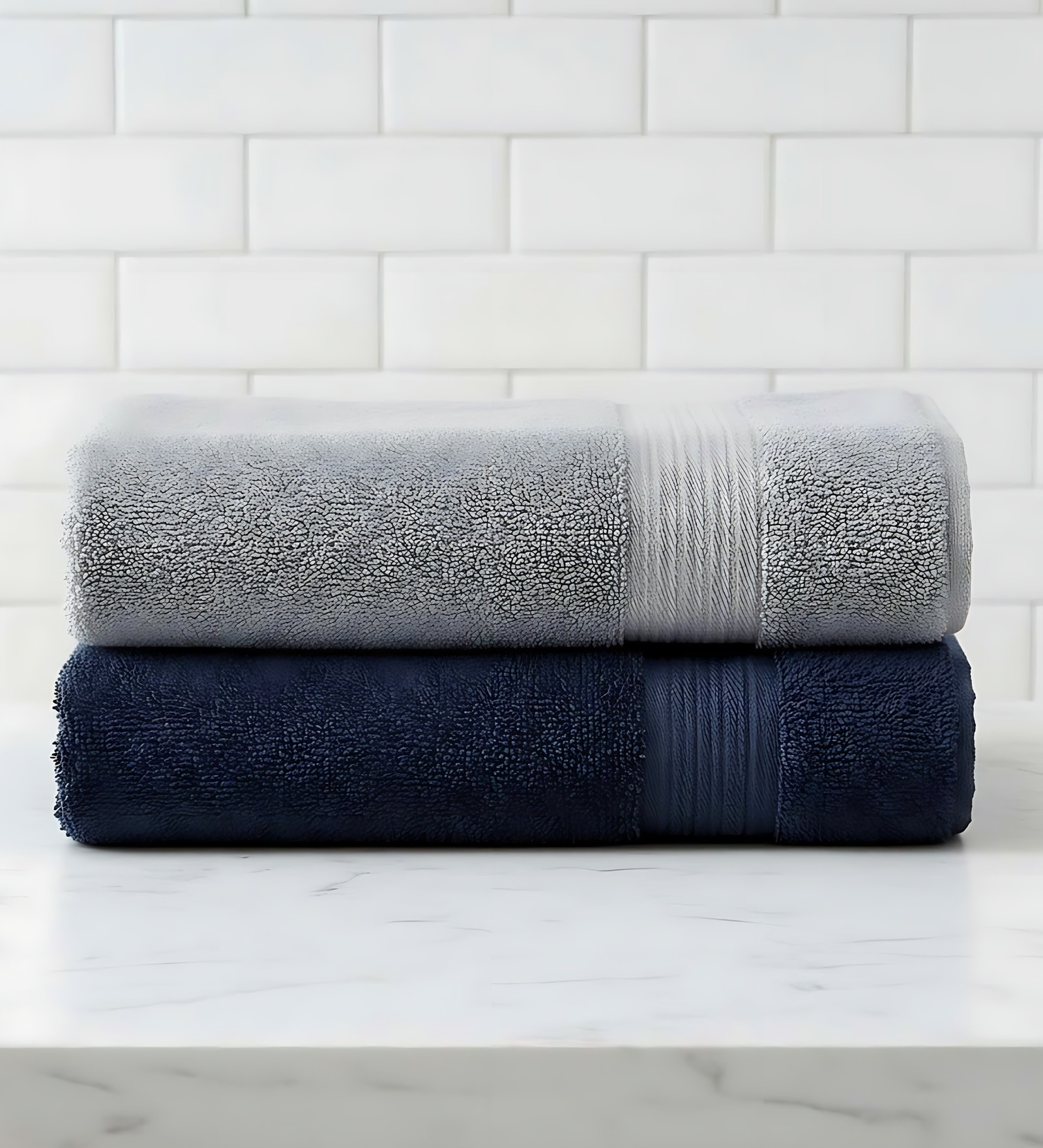 Grey & Navy Blue Soft Cotton 500 GSM Solid Bath Towel Pack Of 2