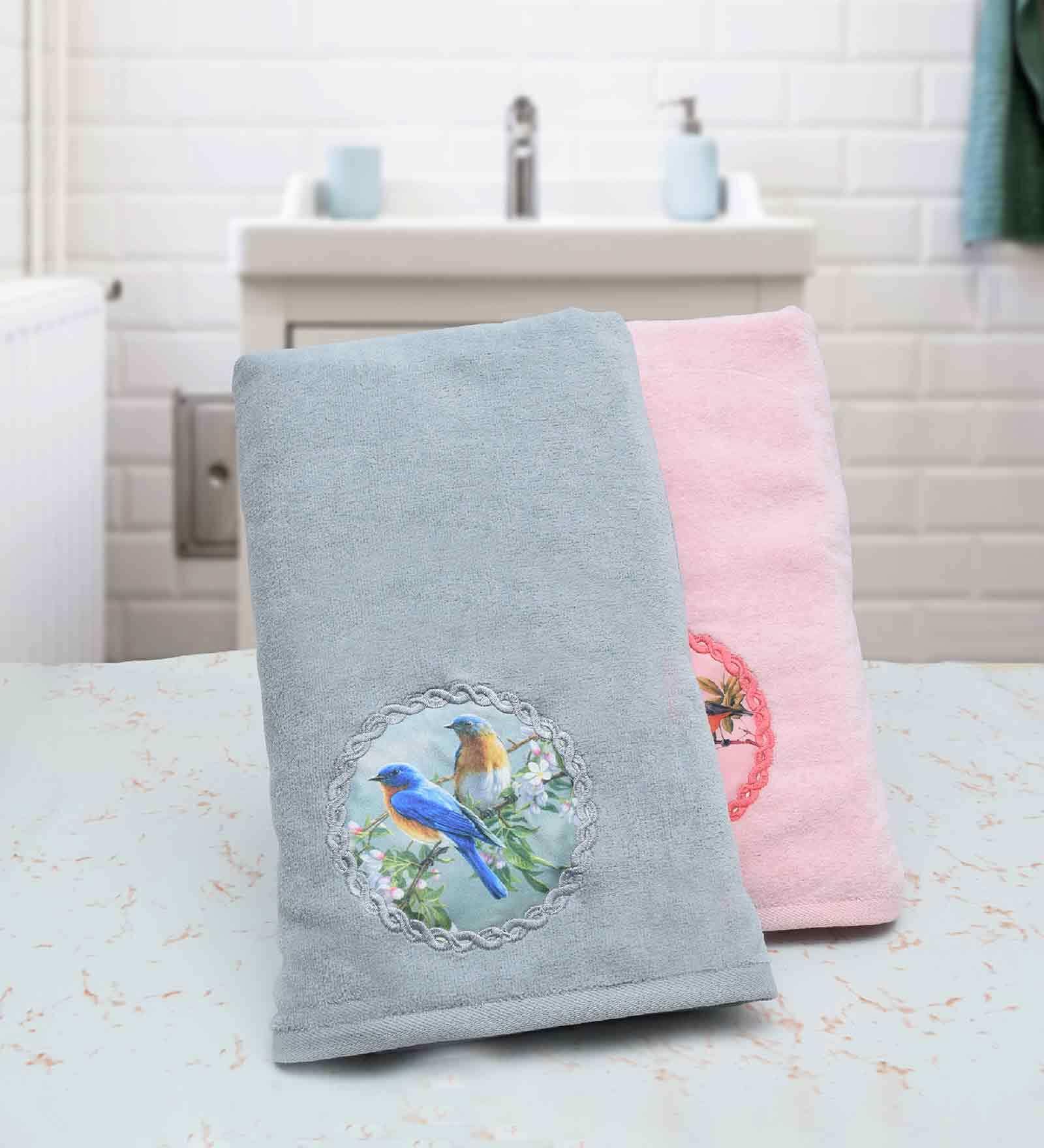Grey & Pink 500 GSM Cotton Bath Towel (Set of 2)