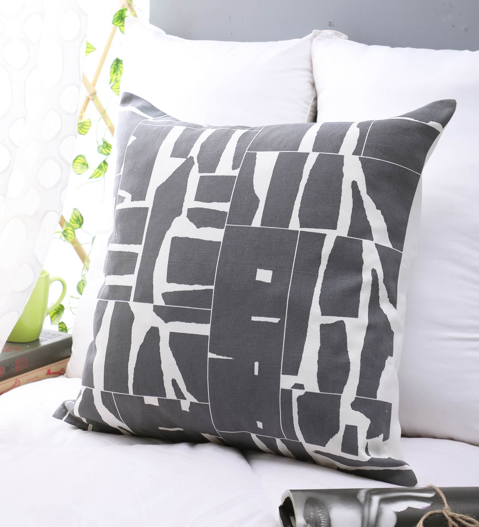 Buy Abstract Pattern Cotton Grey Cushion Cover 20 x 20 inches by Solaj