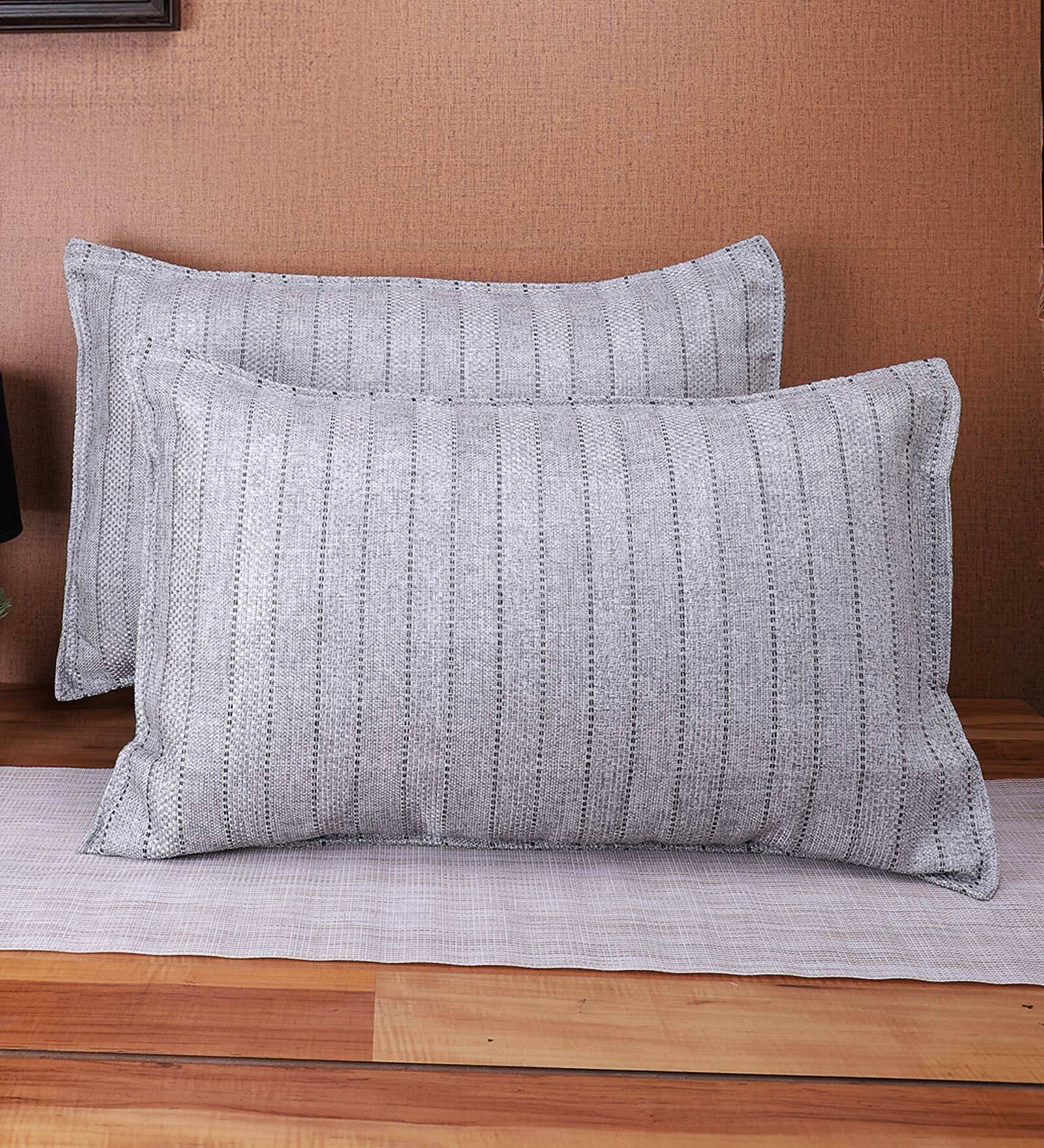 Grey Patterned 210TC Jute 17 x 27 Inches Pillow Covers (Set of 2)