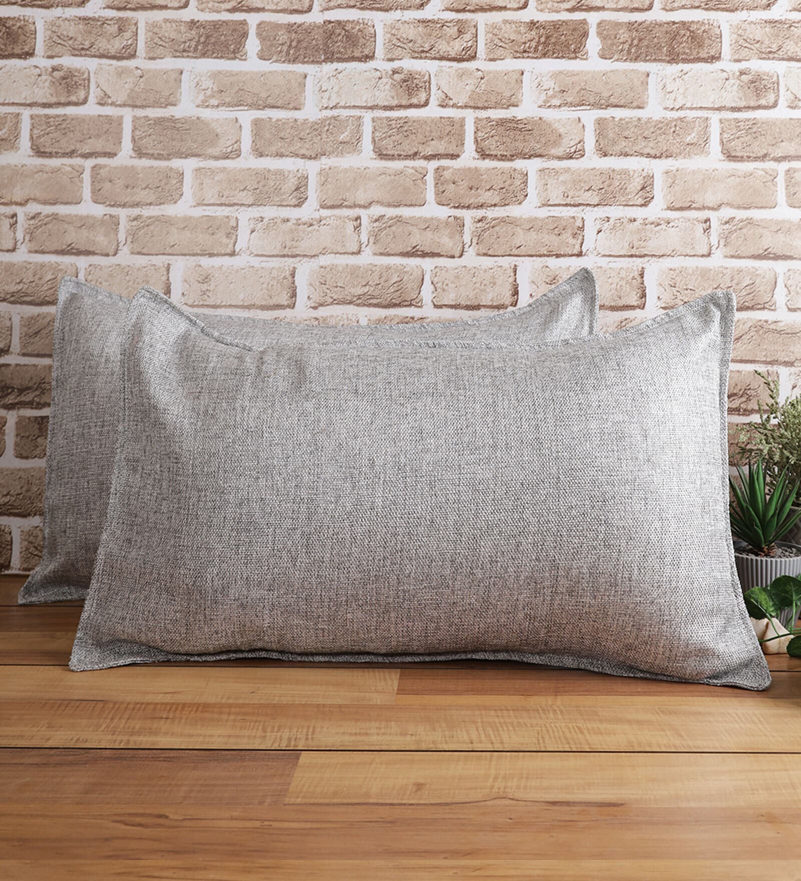 Grey Solid 210TC Jute 17 x 27 Inches Pillow Covers (Set of 2)