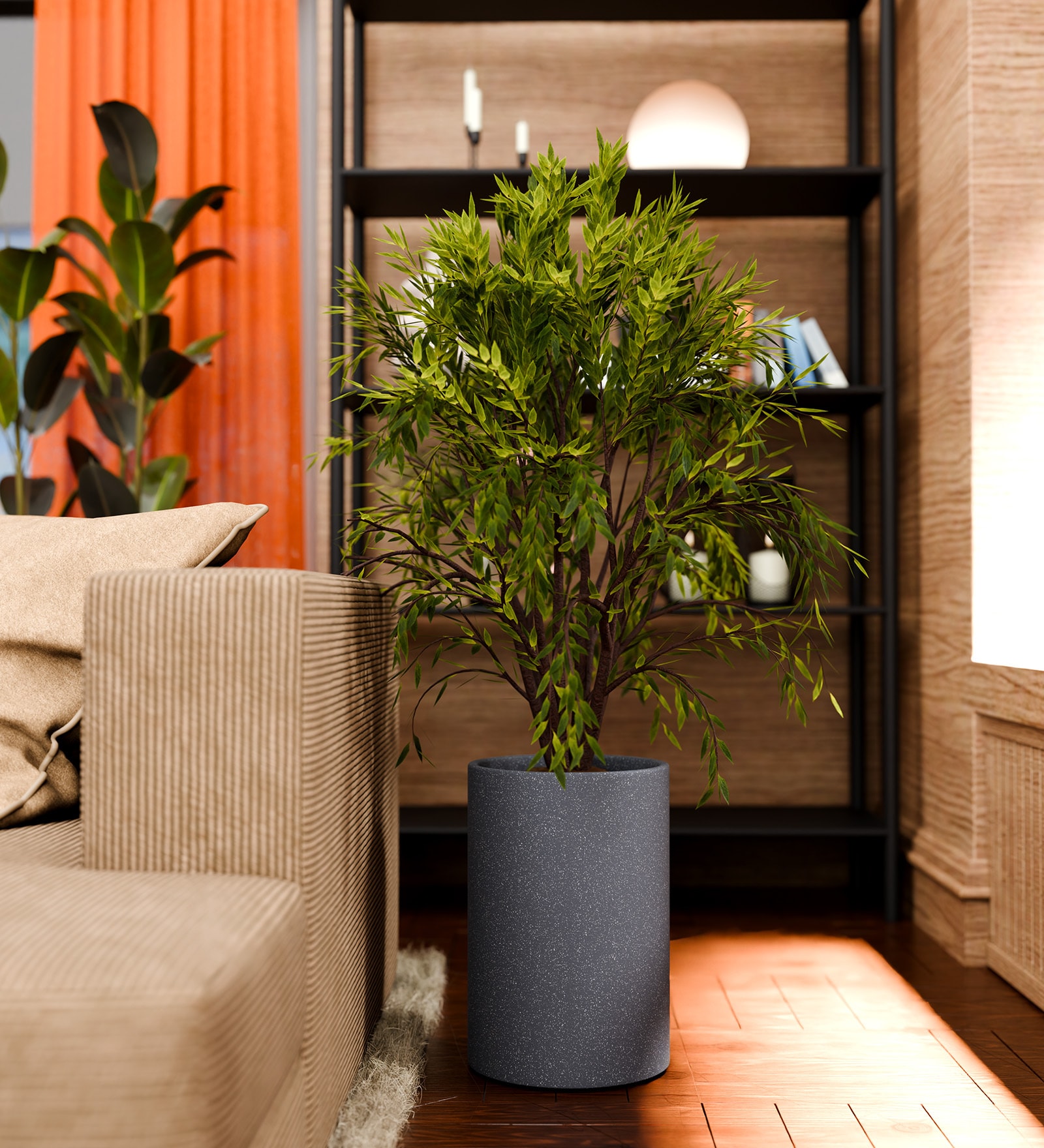 Grey Round Shaped Polymer Planter