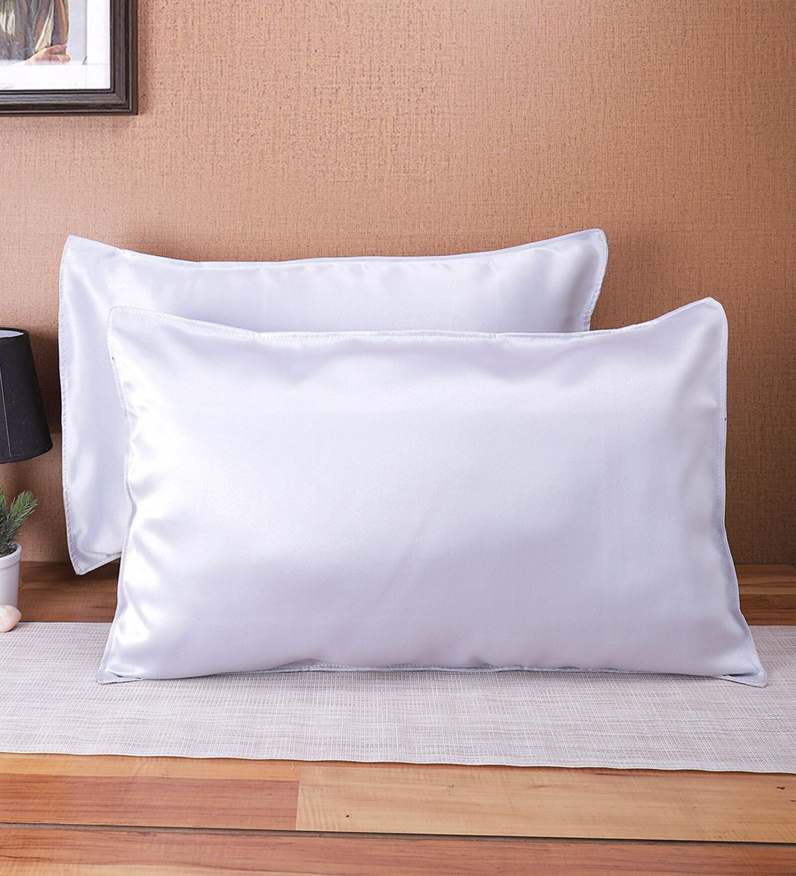 Grey Solid 210TC Satin 17 x 27 Inches Pillow Covers (Set of 2)