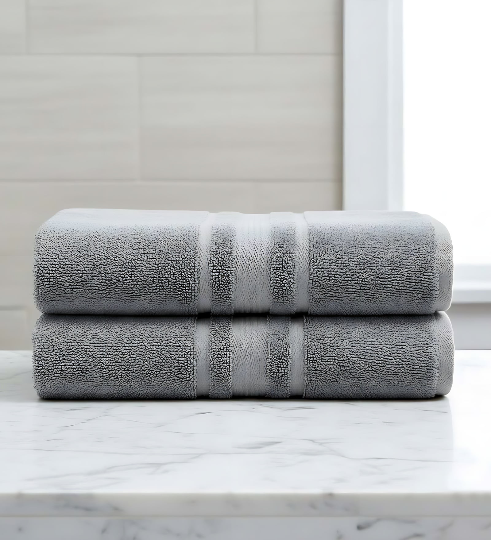 Grey Soft Cotton 500 GSM Solid Bath Towel Pack Of 2