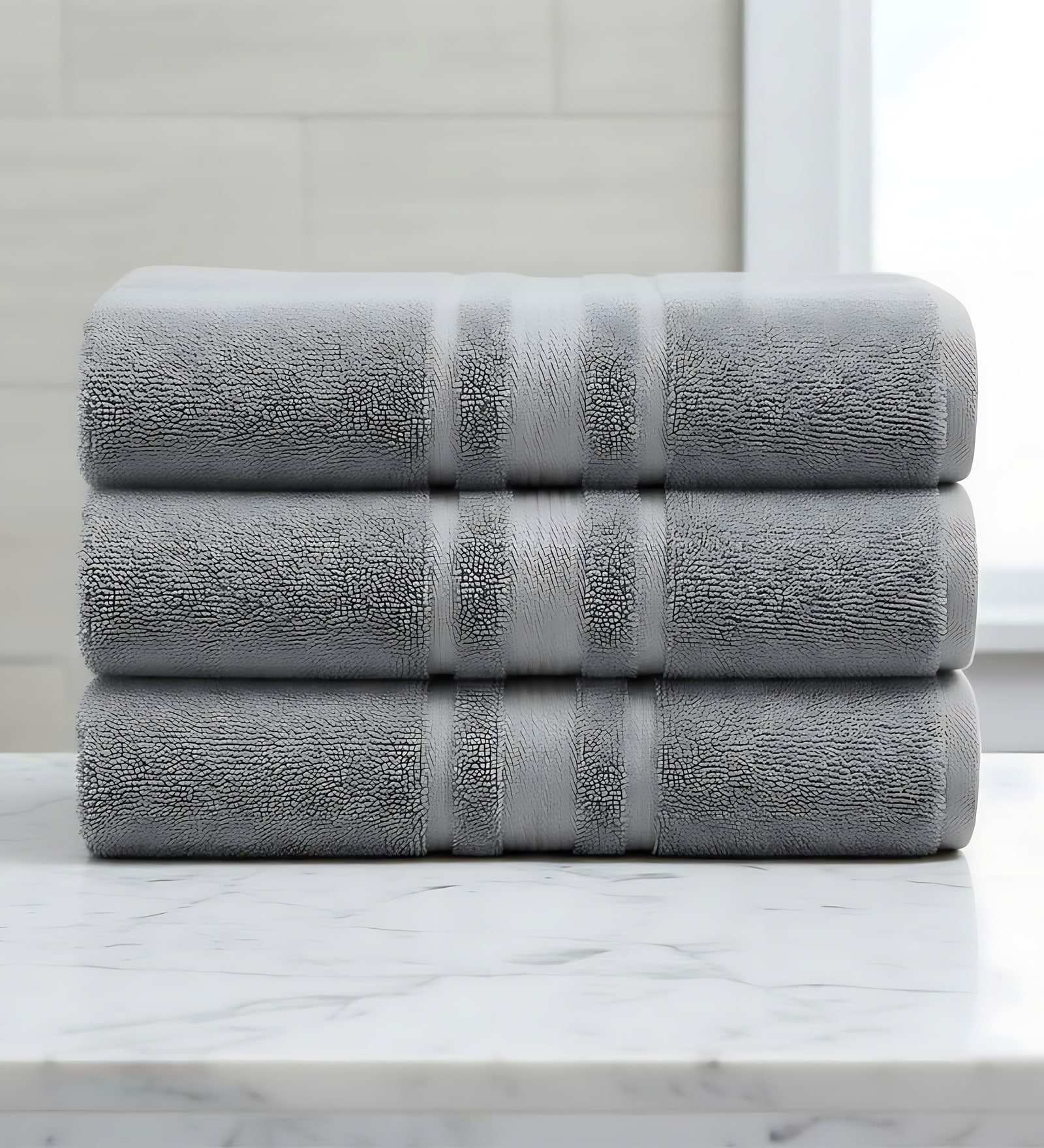 Grey Soft Cotton 500 GSM Solid Bath Towel Pack Of 3