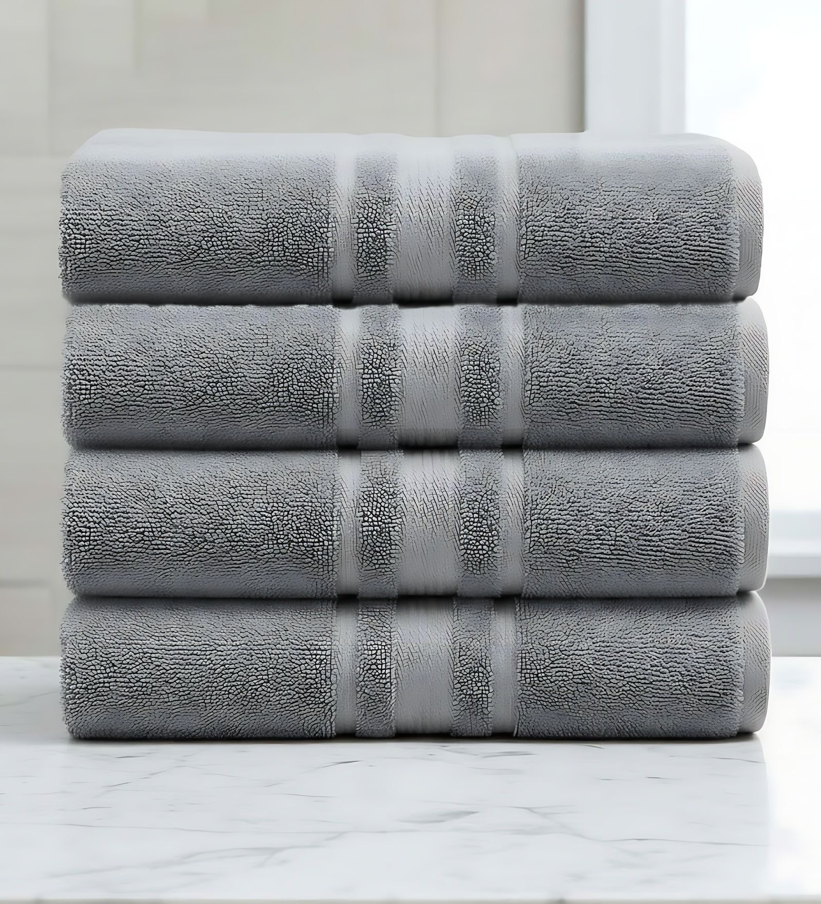 Grey Soft Cotton 500 GSM Solid Bath Towel Pack Of 4