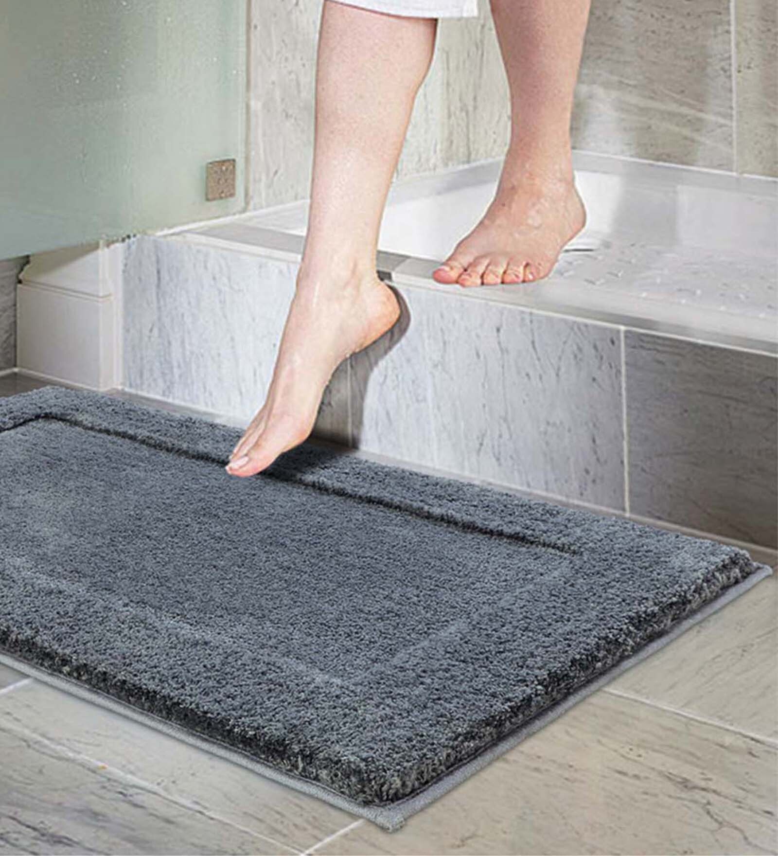 Grey Solid Microfiber 24 x 16 Inches AntiSkid Bath Mat