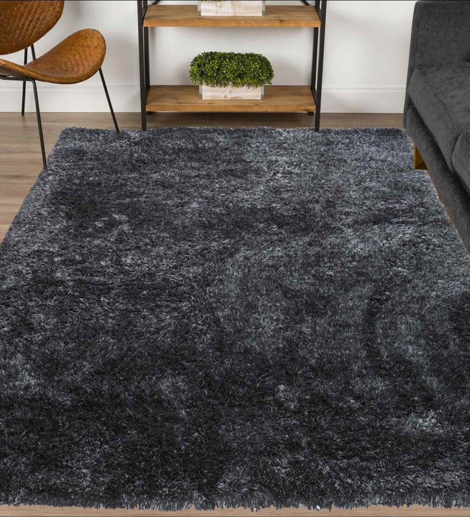 Grey Shaggy Polyster 3 x 5 Feet Hand Tufted Carpet