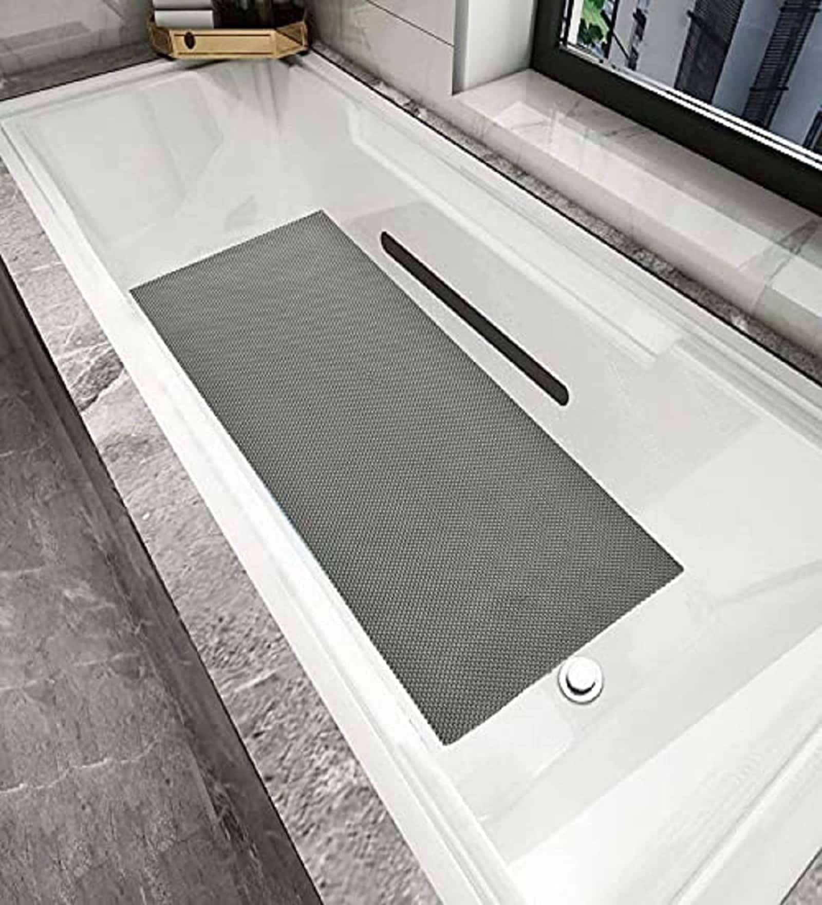 Grey Solid PVC 2 ft x 8 ft Antiskid Bath Tub Cum Floor Runner