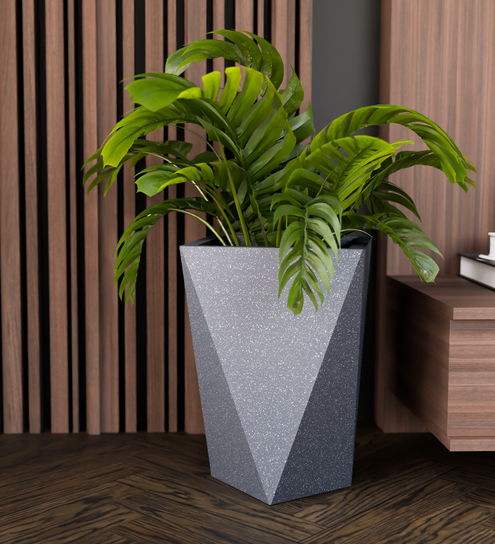 Grey Square Shaped Gey Polymer Floor Planter