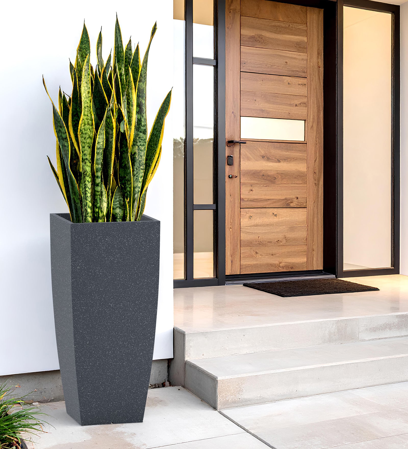 Grey Square Shaped Gey Polymer Floor Planter