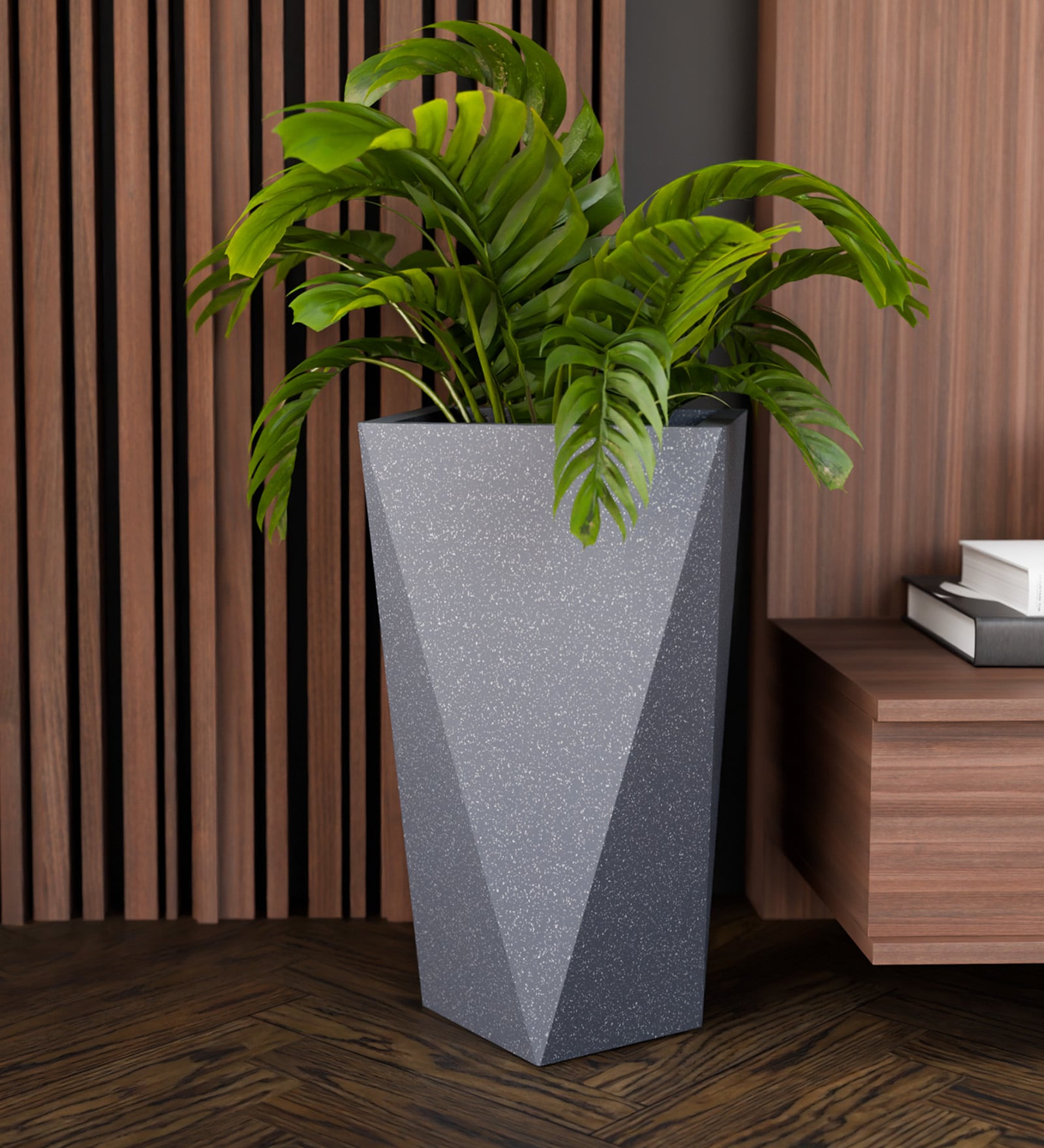 Grey Square Shaped Gey Polymer Floor Planter