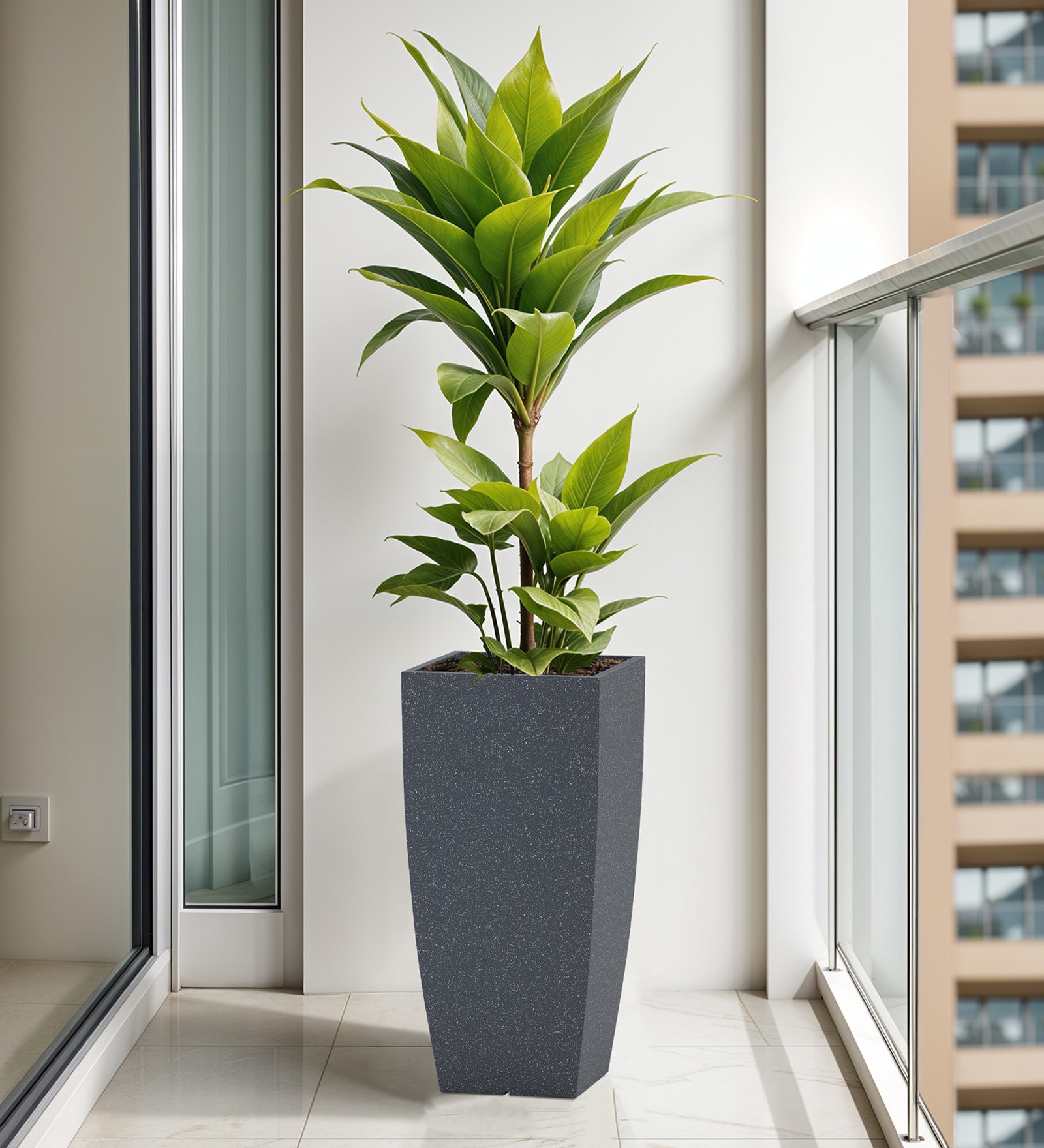 Grey Square Shaped Gey Polymer Floor Planter