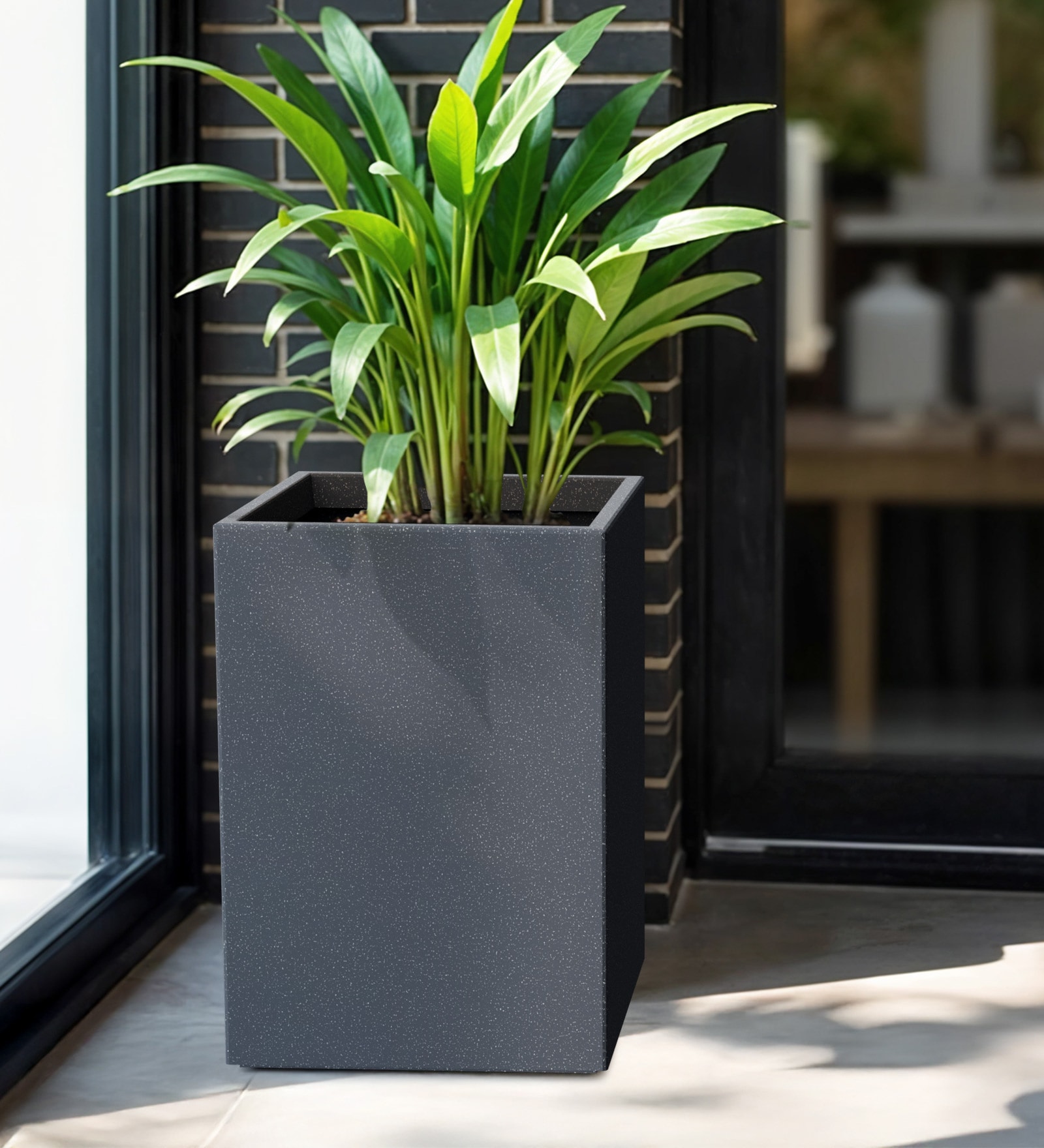 Grey Square Shaped Polymer Floor Planter