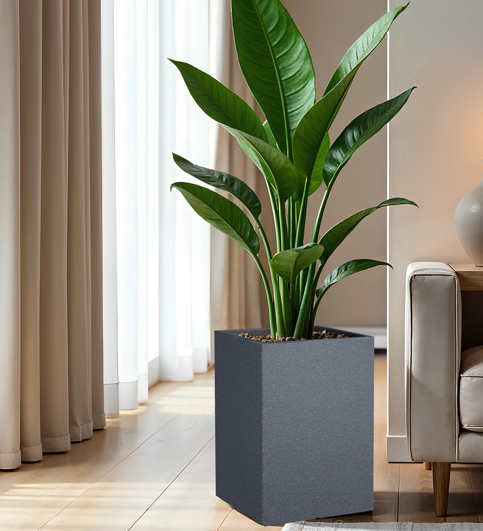 Grey Square Shaped Polymer Floor Planter