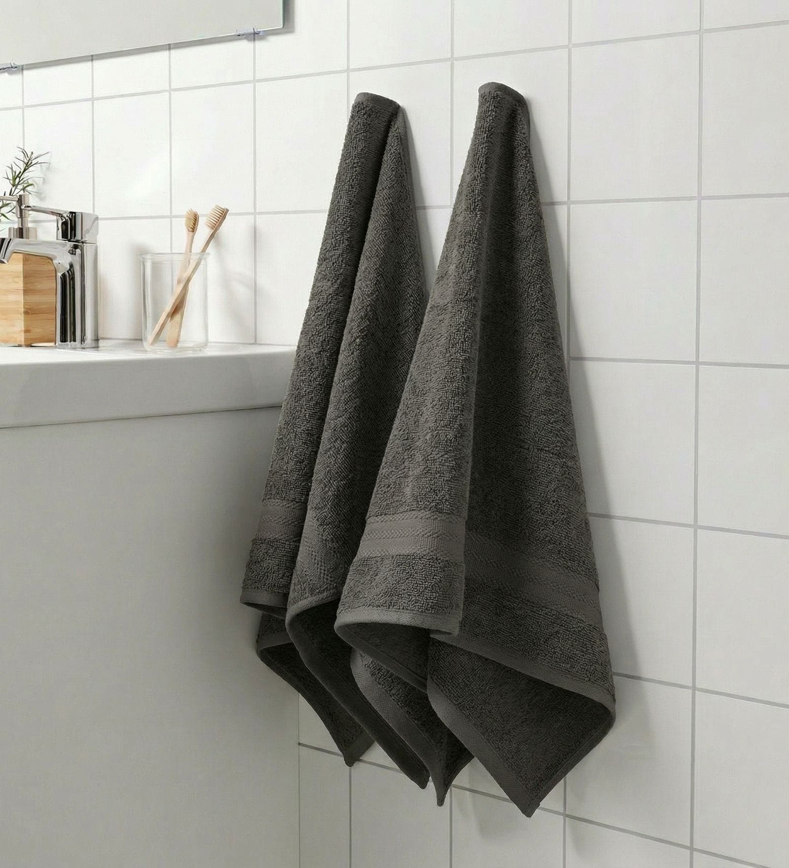 Grey 100% Cotton 380 Gsm Hand Towel 2 Pc