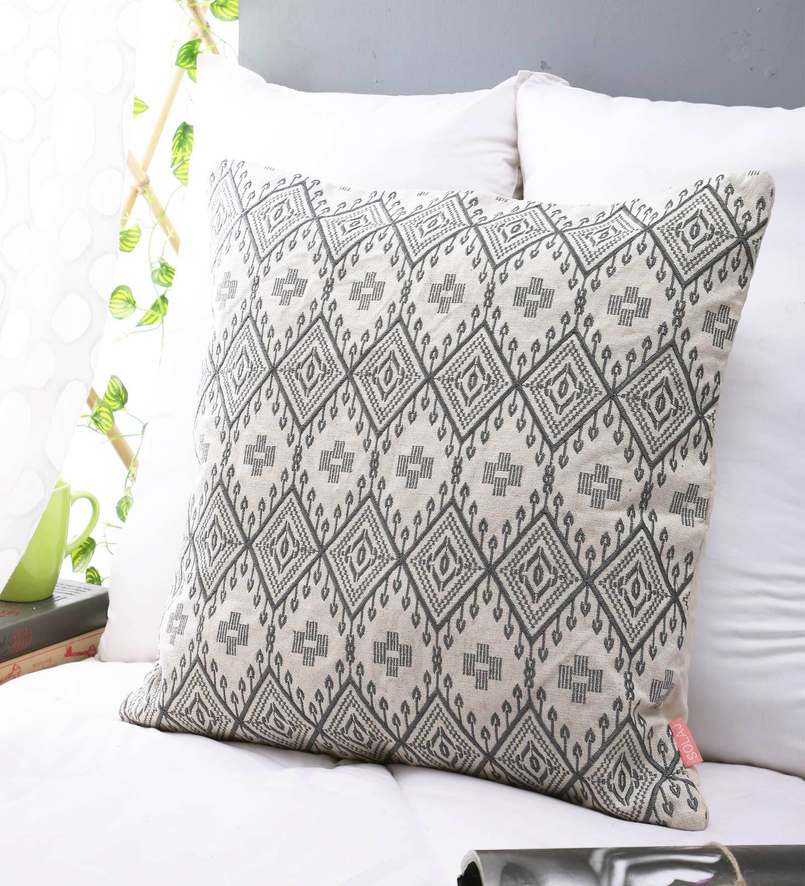 Buy Abstract Pattern Cotton Grey Cushion Cover 20 x 20 inches by Solaj
