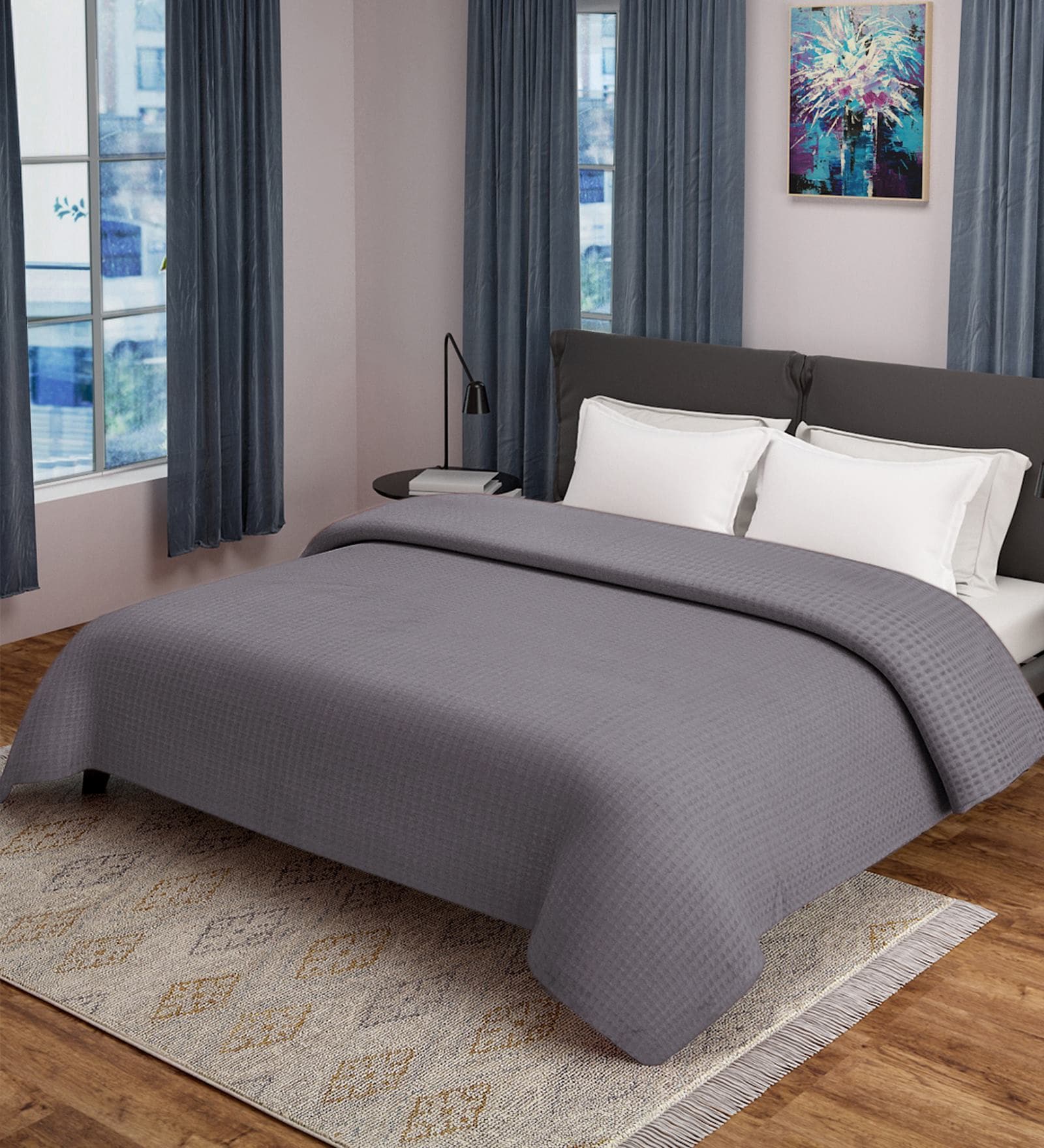 Grey Solid 500 TC 100% Cotton Double Bed Cover