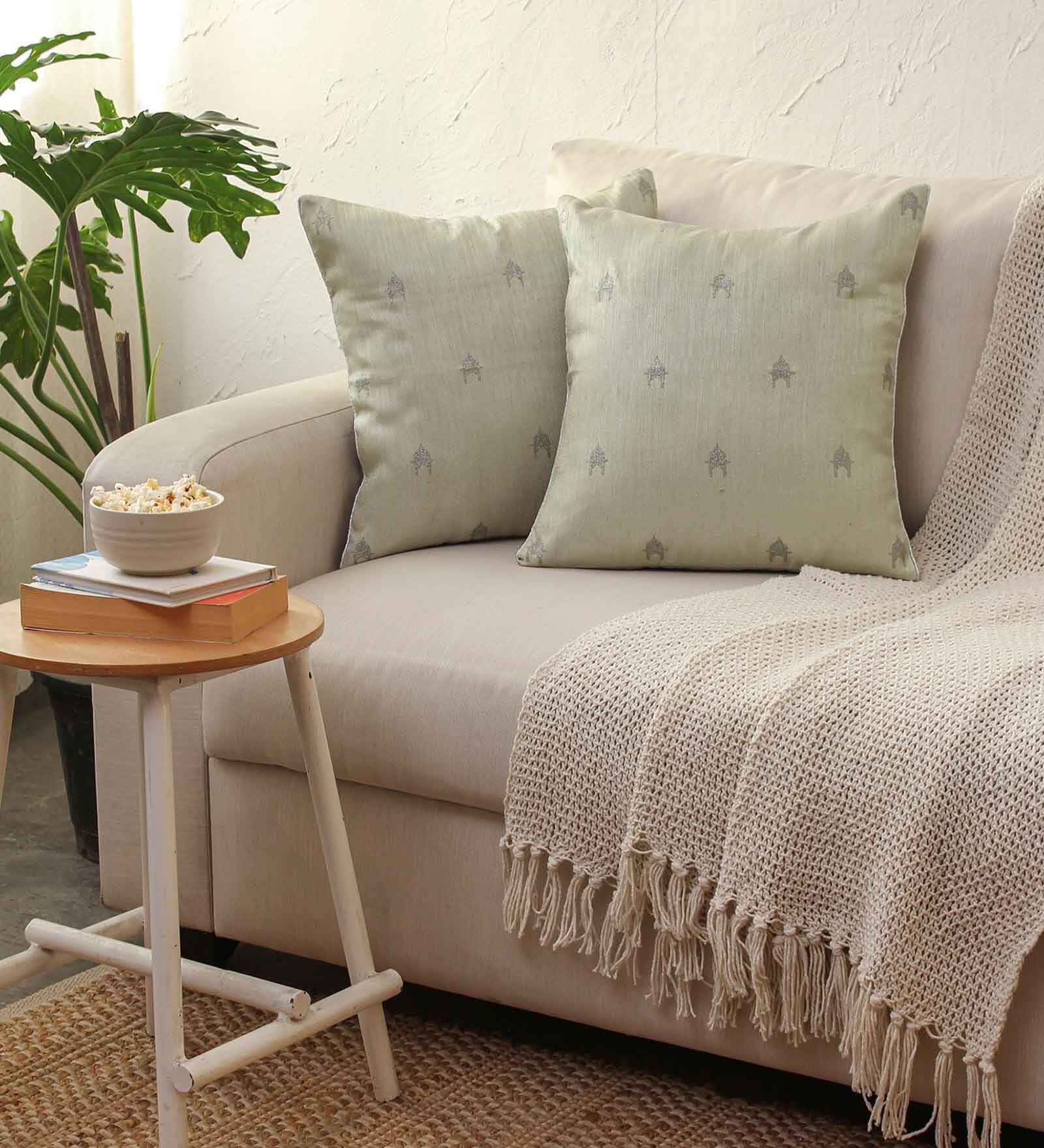 Grey 100% Cotton Traditional 16x16 inches Cushion Covers (Set of 2)