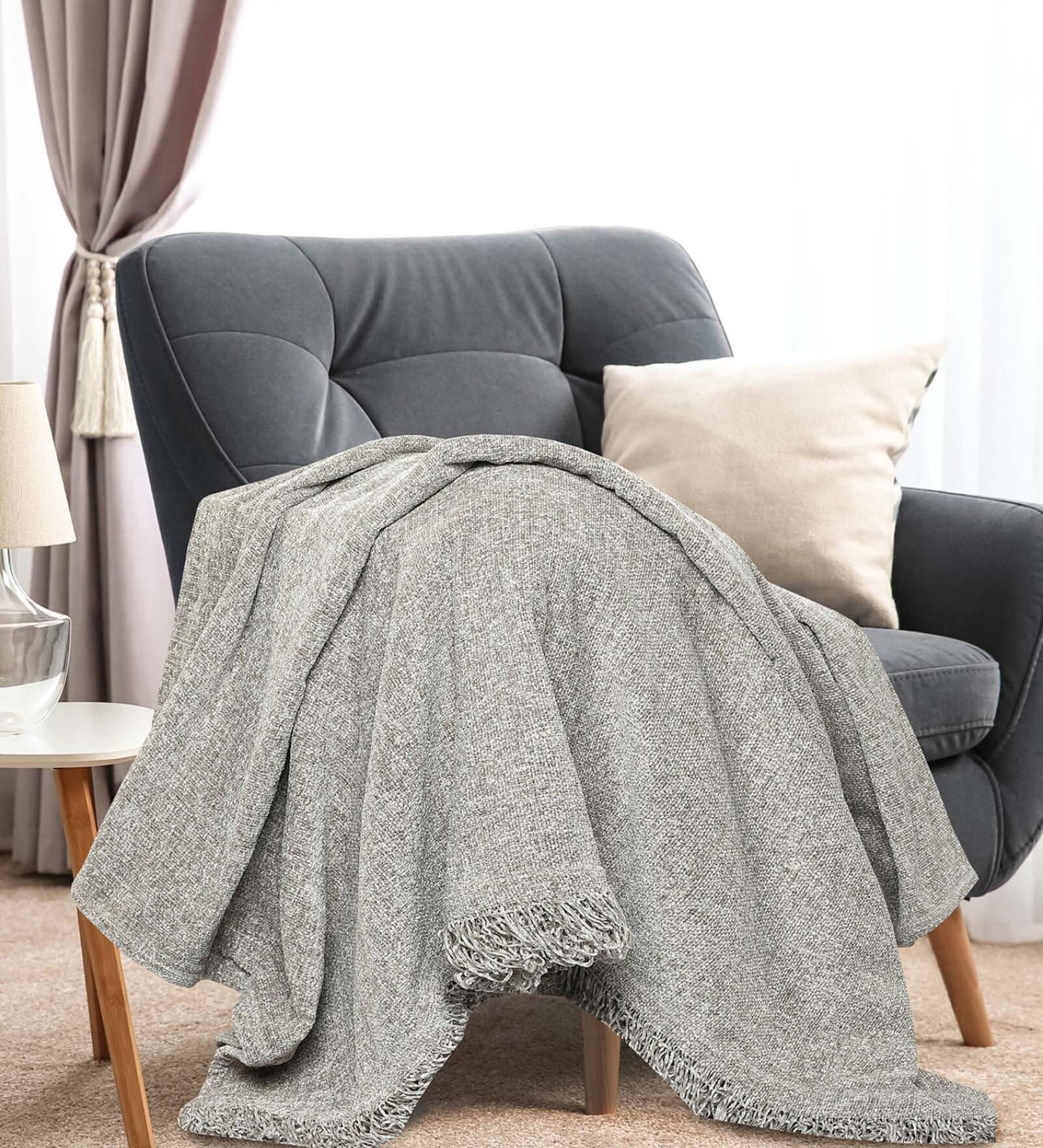 Grey Soft Chenille Polyester 51x71 Inches Sofa Throw
