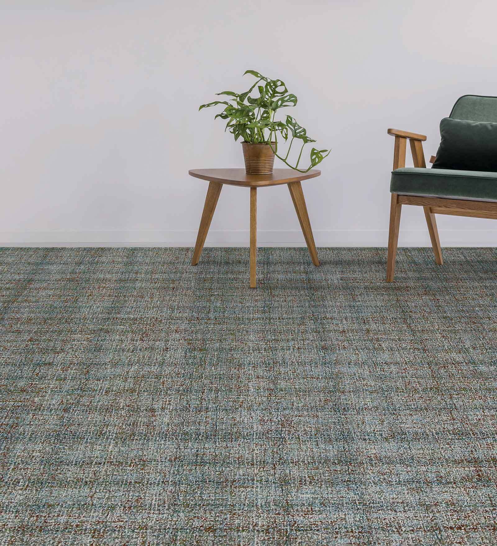 Blue Geometric 100% Wool 8 ft x 10 ft Hand Tufted Carpet