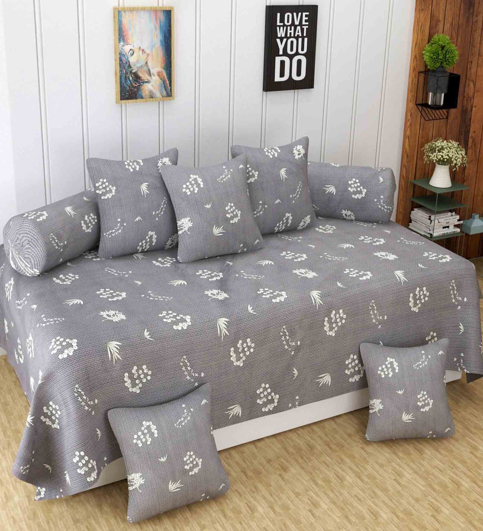 Grey 144 TC Cotton Blend 8 Pcs Diwan Set