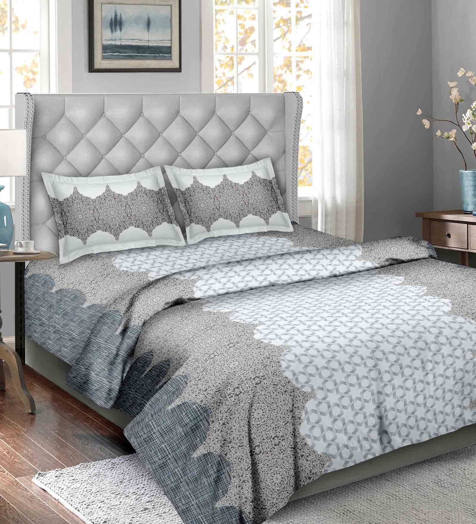 Buy Grey Traditional 100 Cotton 4 Pieces Double Bedding Set by Bella