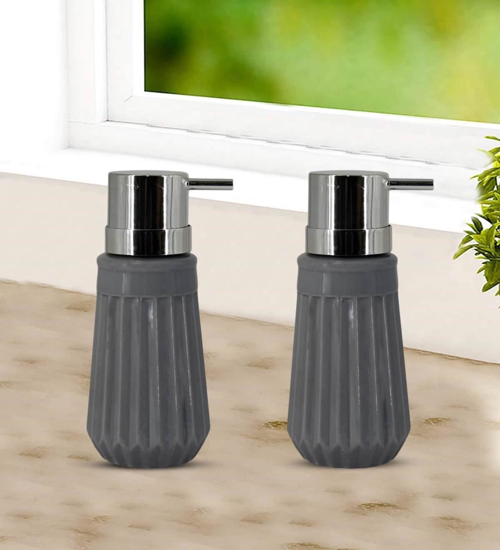 Grey 300 ml Ceramic Liquid Soap Dispenser (Set of 2) 