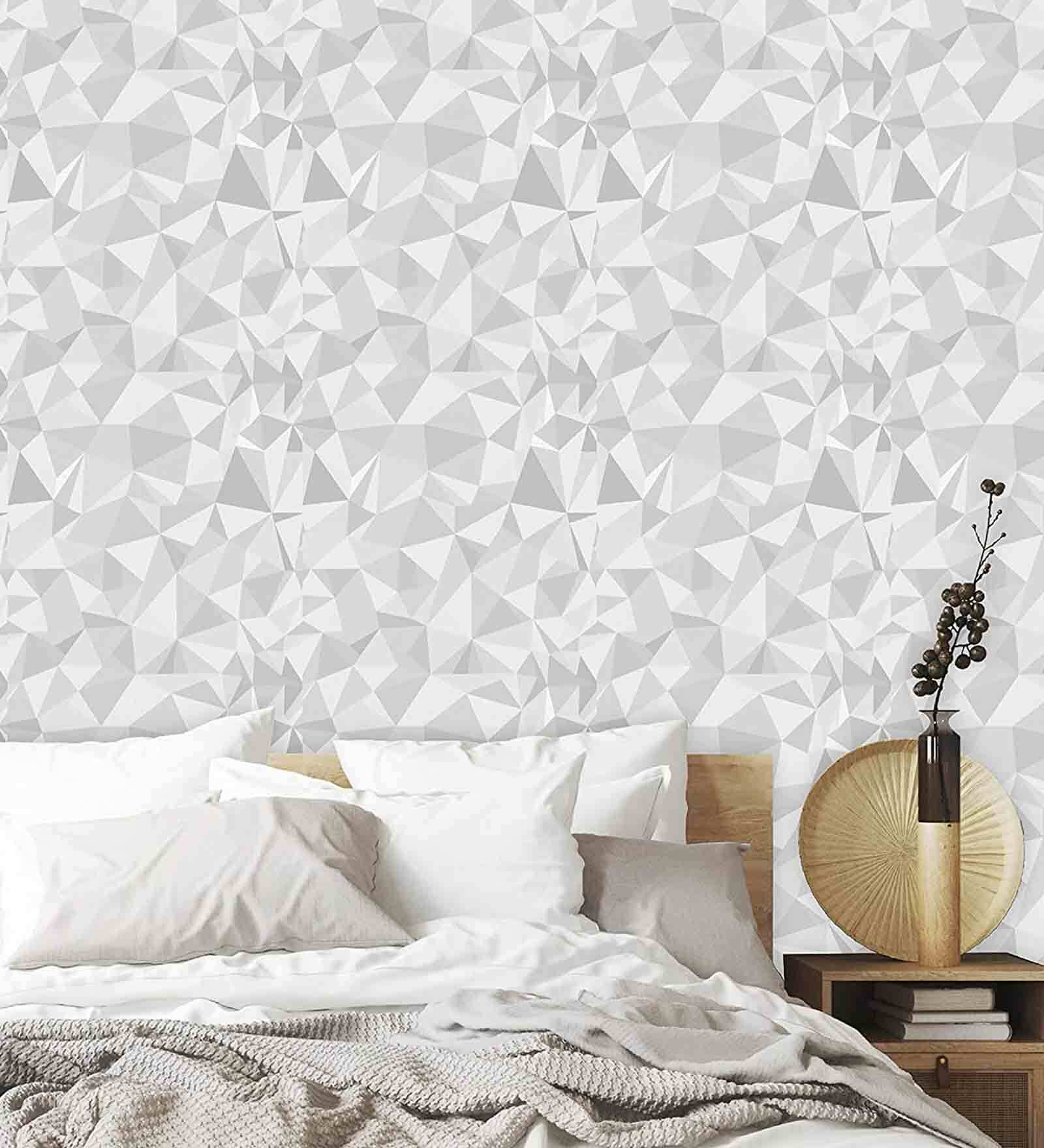 Grey 3D Crystalline Shapes Wall Paper