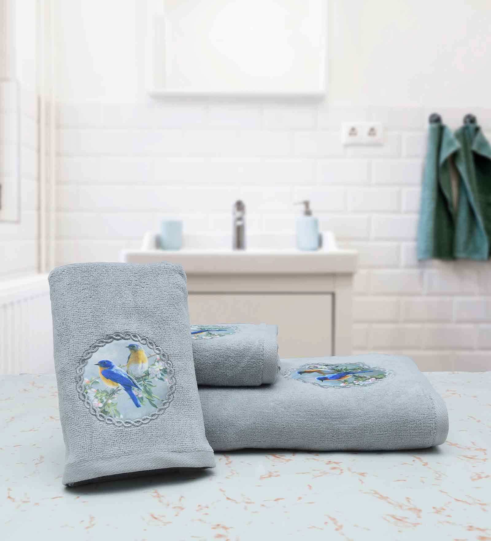 Grey Patterned 500 GSM Cotton Towel Sets (Set of 3)