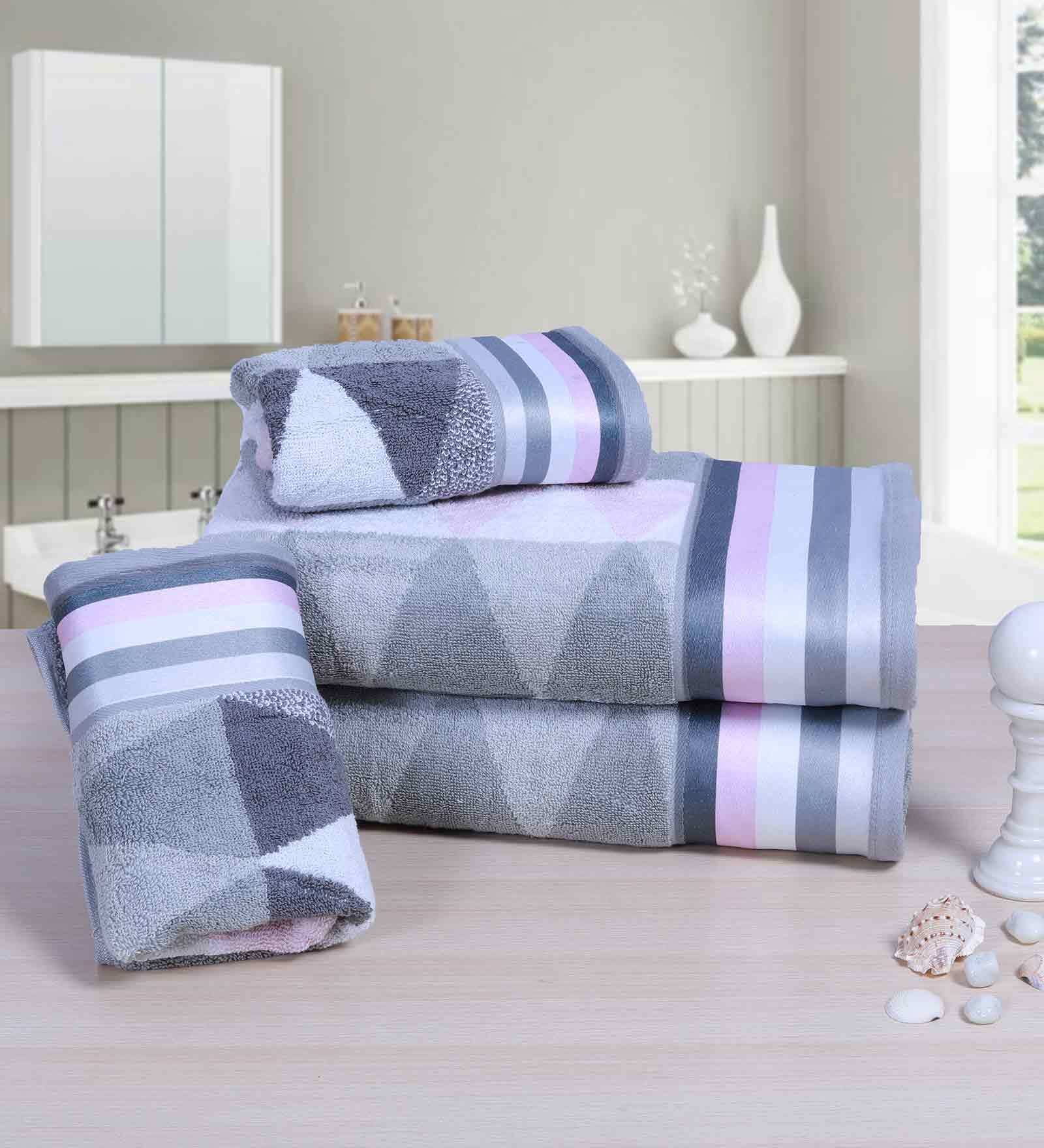 Grey 560 GSM Cotton 4 Pieces Towel Gift Set