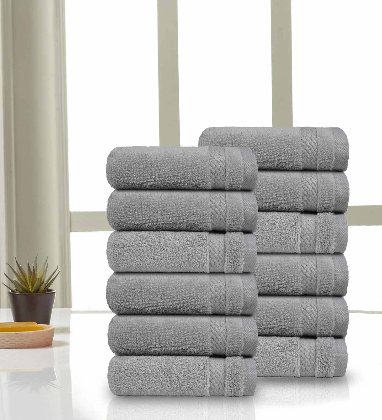 Buy Grey Solid 625 GSM Cotton Face Towels (Set of 12) by Trident at 51