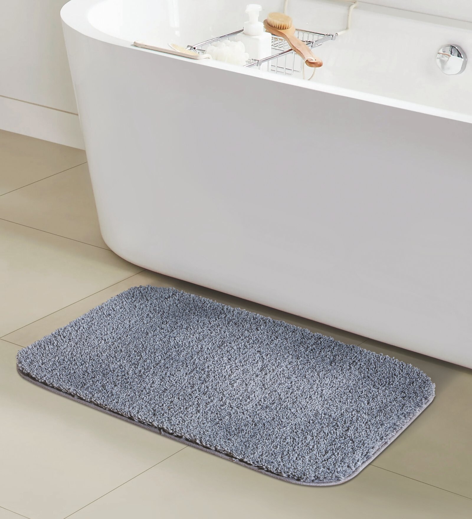 Grey Absorbent and Quick-Dry Polyester Bath Mats 50x70 cm