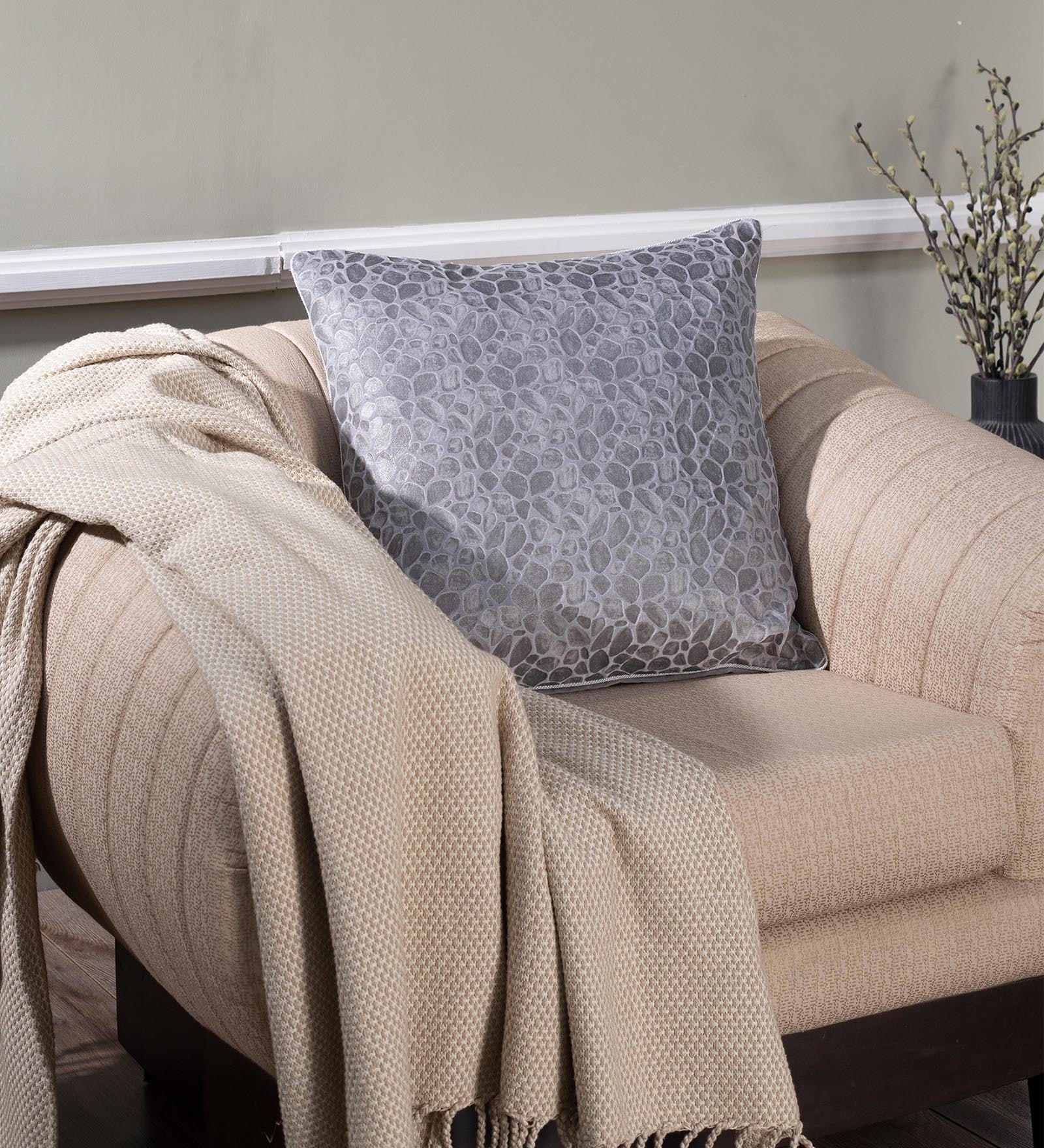 Grey Traditional Cotton 20 x 20 Inches Cushion Cover